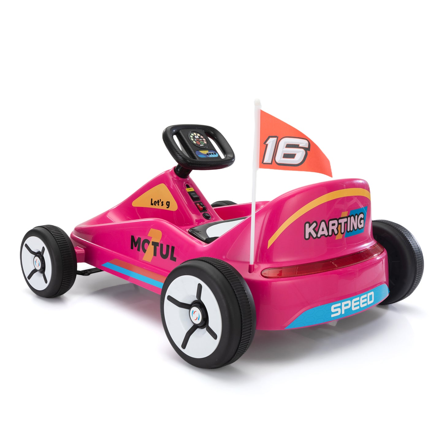 12V Kids Ride On Go Kart, Electric 4-Wheeler Car with Remote Control, Cushioned Seat, LED Lights, MP3 Music, Bluetooth, Pedal Control, Battery Powered Vehicle for 3-8 Years Old, Rose Red