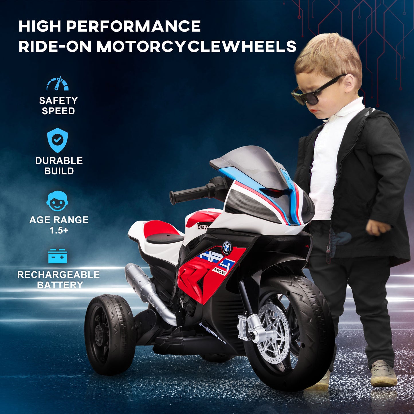 Licensed 6V Kids Ride on Motorcycle, Off-Road Battery Powered Three Wheels Dirtbike with USB, AUX, Music and Headlight for Toddler, Red