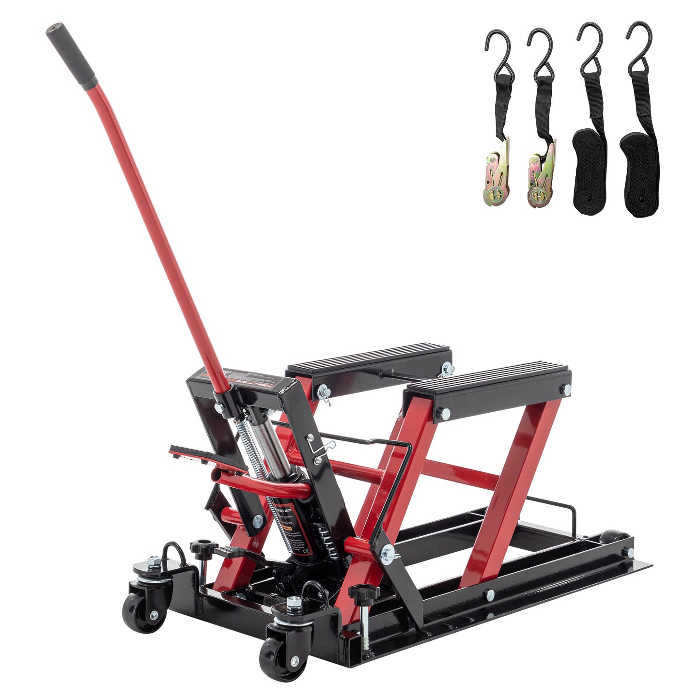 Hydraulic Motorcycle Lift Jack, 1500 LBS Capacity Foot-Operated Motorcycle Lift Table, ATV Scissor Lift Jack with 4.5' - 15' Lifting Range, Portable Motorcycle Lift Table with Wheels