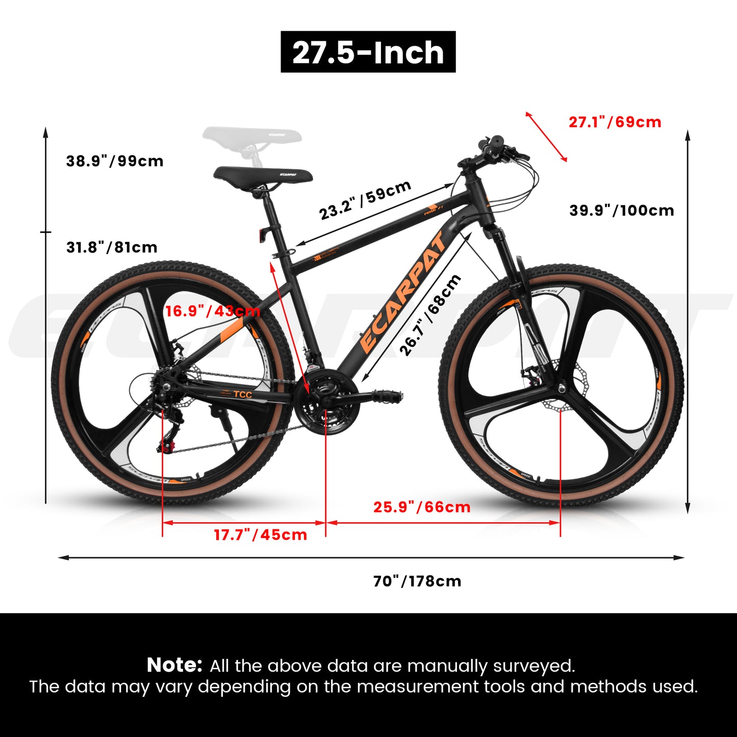 A27301M Ecarpat Mountain Bike 27.5 Inch Wheels, 21 Speed Road Bicycle with Dual Disc Brakes for Men and Women,High Carbon Steel Frame Front Fork Bicycles, Adult Faster Racing Bike