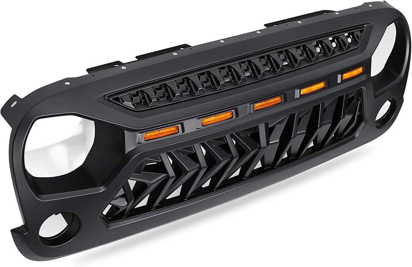Front Matte Black Shark Grille Replacement Grill For Wrangler JK 2007-2018 with LED Lights
