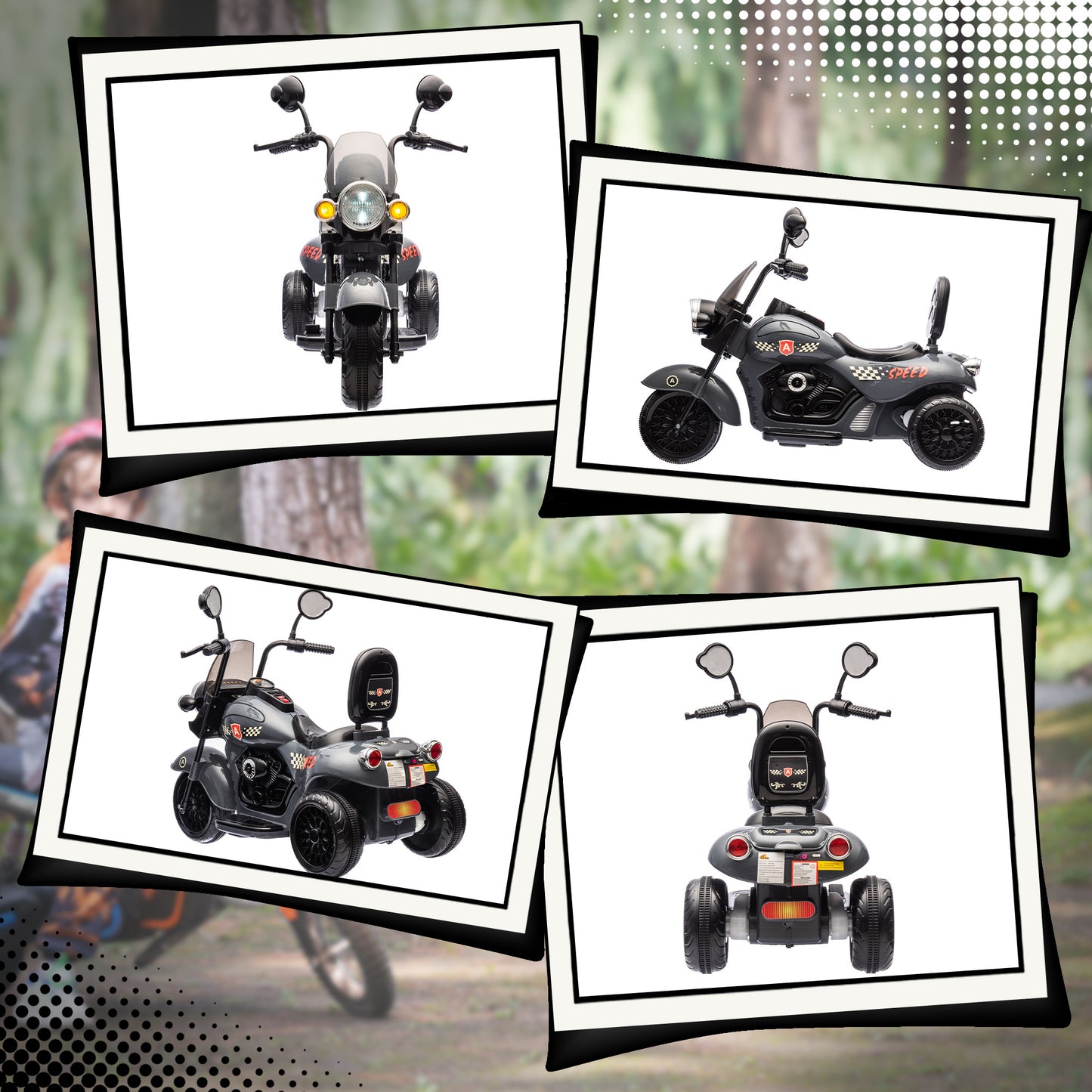 Qaba Electric Motorcycle for Kids, 3 Wheel 6V Battery Powered Chopper Motorbike, Ride on Motorcycle with Headlights, Music, Forward & Reverse for Boys and Girls Ages 3-6 Years, Gray