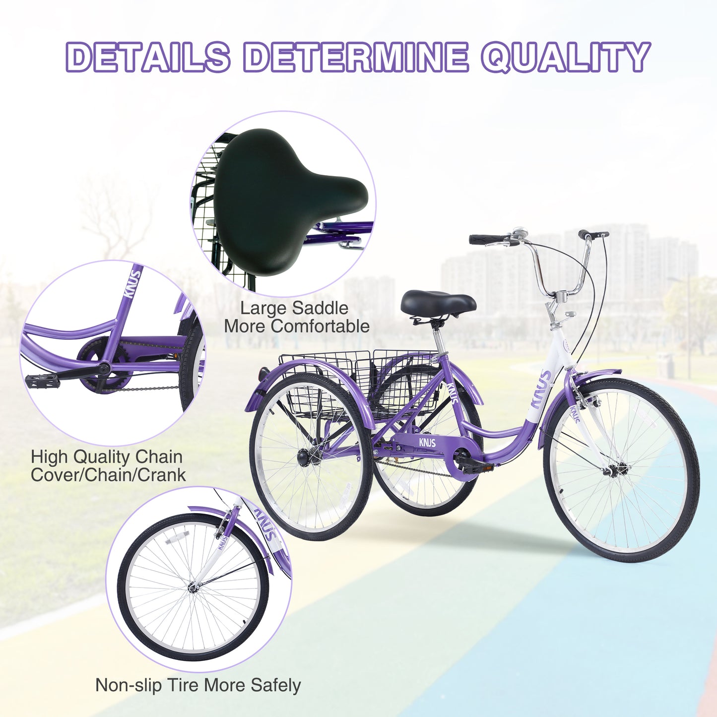 Adult Tricycle Trikes,3-Wheel Bikes,24 Inch Wheels Cruiser Bicycles with Large Shopping Basket for Women and Men
