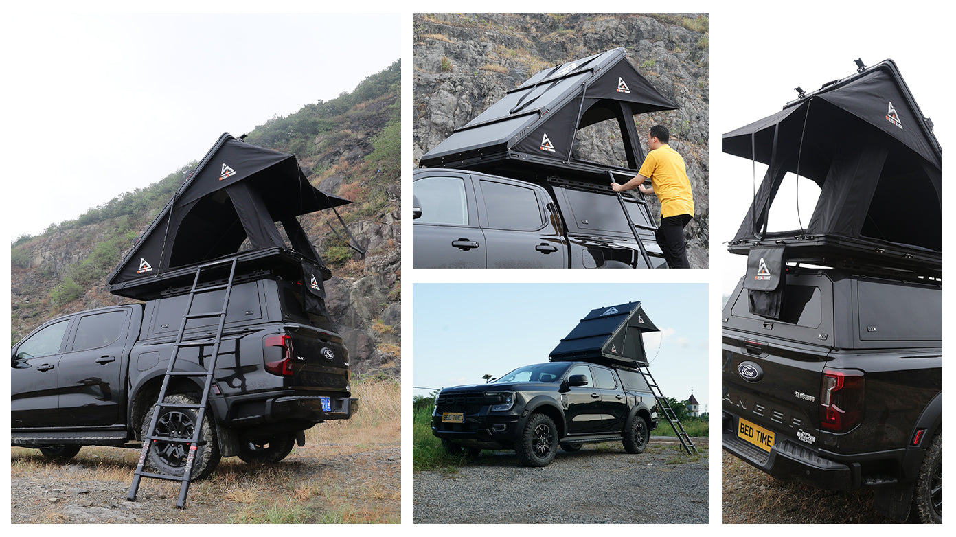 BEDTIME Hard Shell Rooftop Tent-Honeycomb aluminum,Hydraulic support,three second speed open,Roof rack,High rebound memory sponge mattress,Sturdy,Better ventilation For 2-3 people Car SUV Truck tent