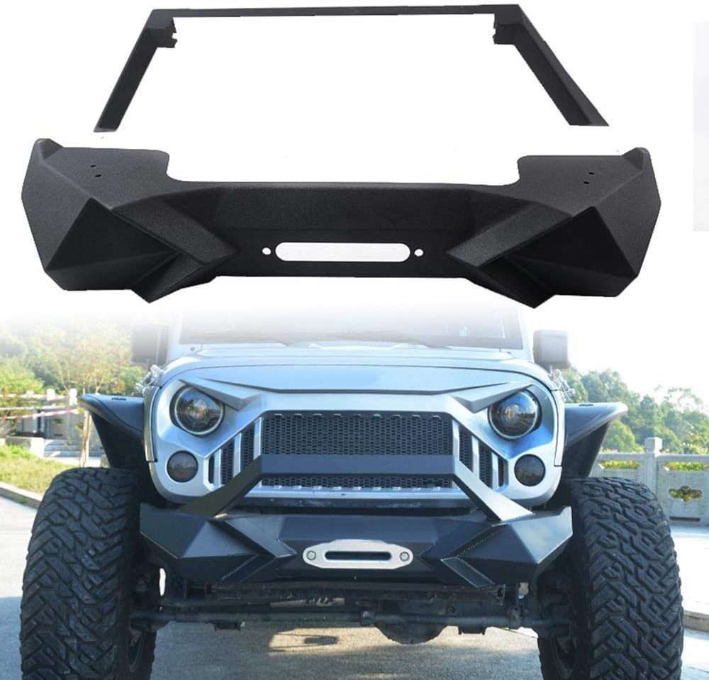 X Style Front Bumper with Winch Plate Compatible with Wrangler JK (2007-2018) & JL (2018+)- Heavy Duty Black Textured Manganese Steel Construction, Perfect for On and Off-Road Used