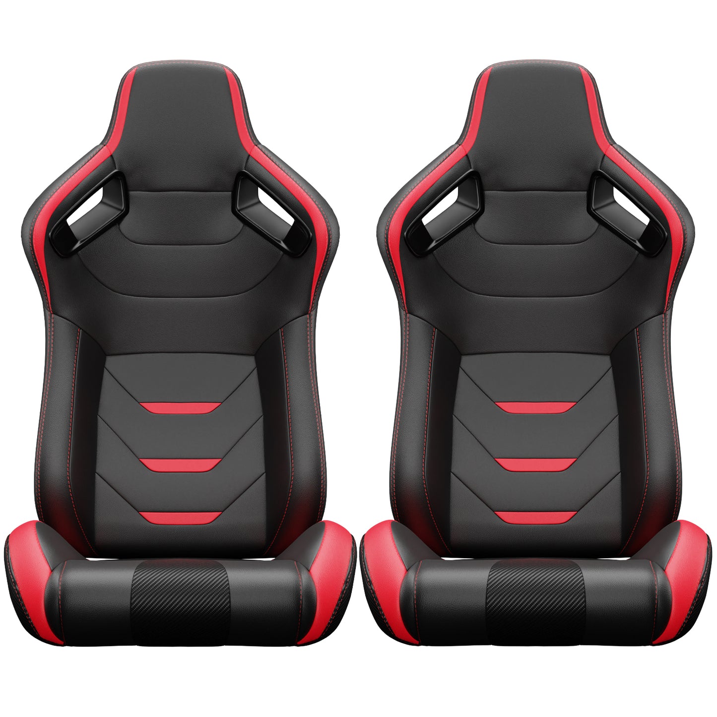 2PC Universal Bucket Racing Seats Red Stitch Red PVC Leather Reclinable Carbon Look Leather Back With Adjustor Slider(Not Including Seat Bracket ) 1 box of 2 pieces