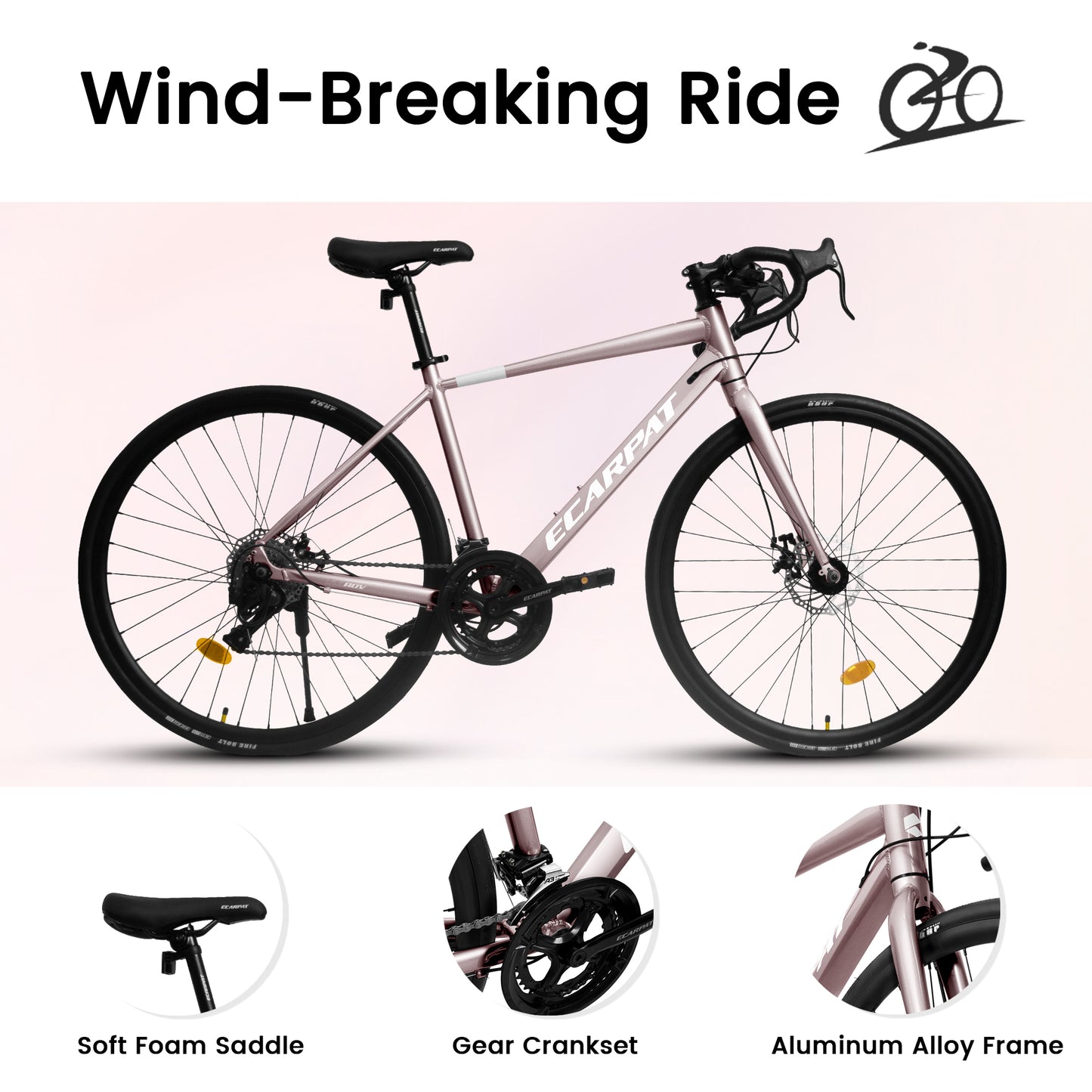 A28320RS 700C Road Bike, 16-Speed Outdoor Bike Disc Brakes, Light Weight Aluminum Frame ,Racing Bike City Commuting Road Bicycle M Size for Men Women