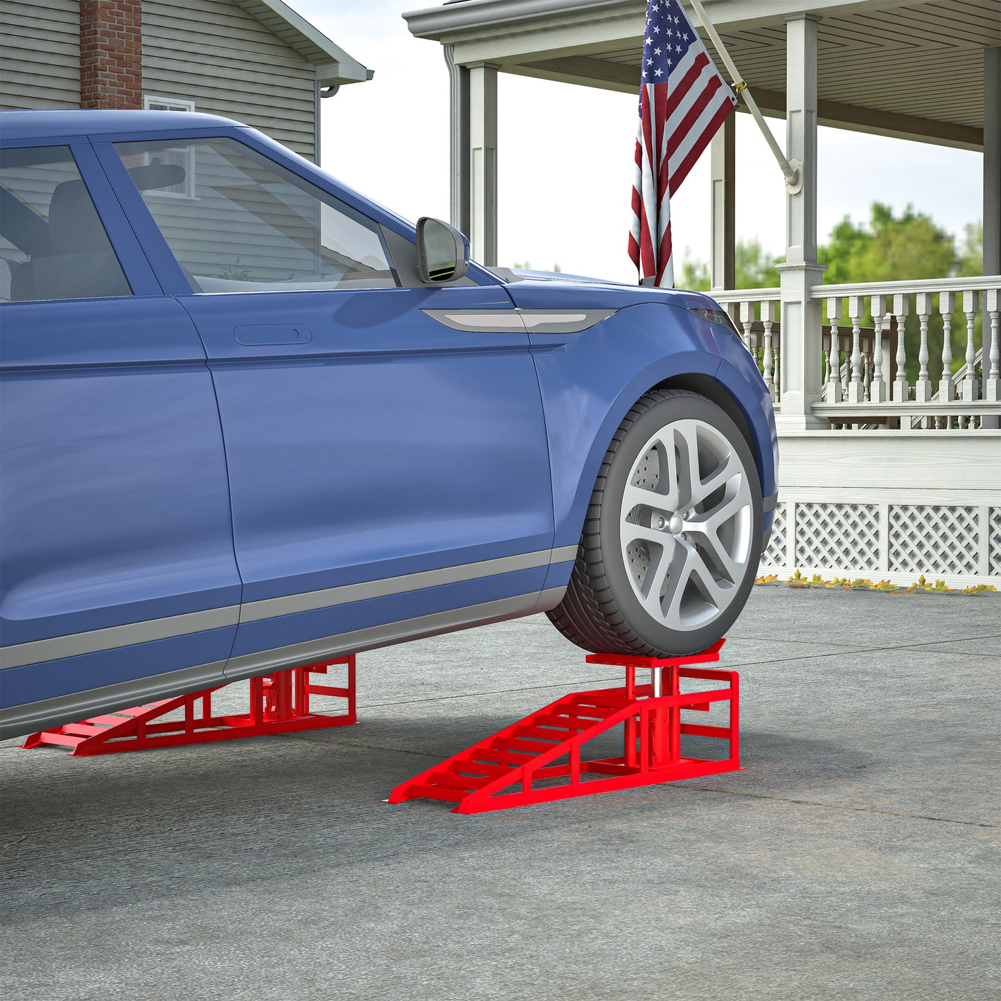 2 Pack Hydraulic Car Ramps 5T 11000lbs Low Profile Car Lift Service Ramps Truck Trailer Garage,Height Hydraulic Vehicle Ramps (Red)