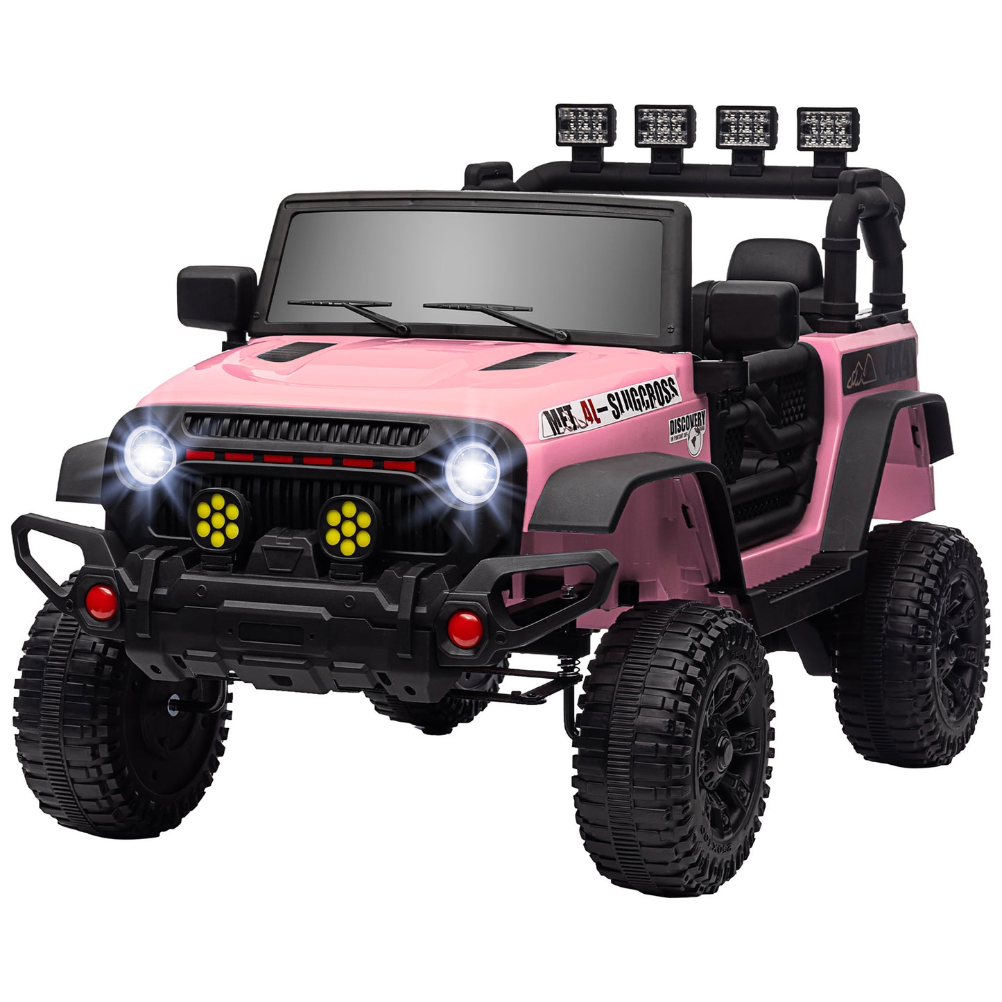 Qaba 12V Ride on Truck, Electric Car for Kids, Battery Powered Ride on Car, Parent Remote, 4 Suspension Wheels, Music Horn LED Lights, Pink