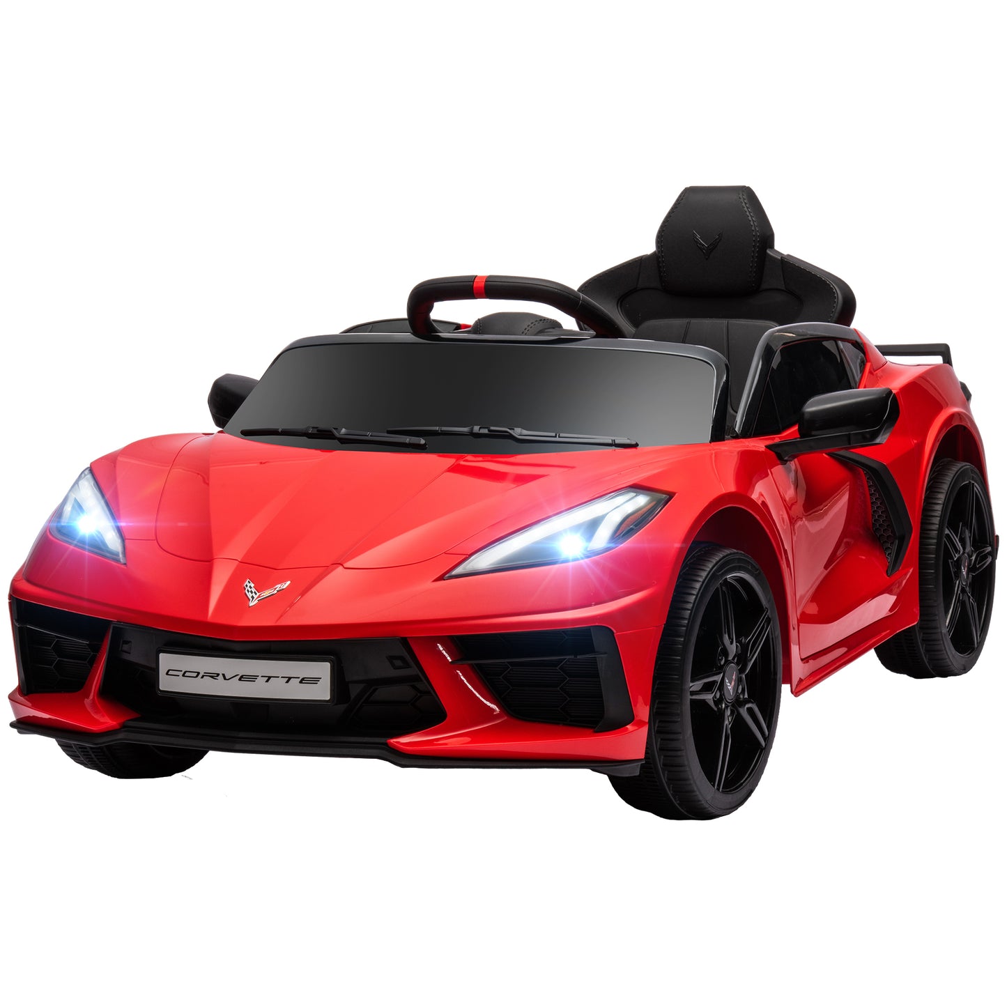 Qaba Electric Car for Kids, 12V Chevrolet Corvette Licensed Kids Car with Parental Remote Control, Suspension System, Music, Horn, Headlight, Slow Start, Kids Electric Car for 3-6 Years, Red
