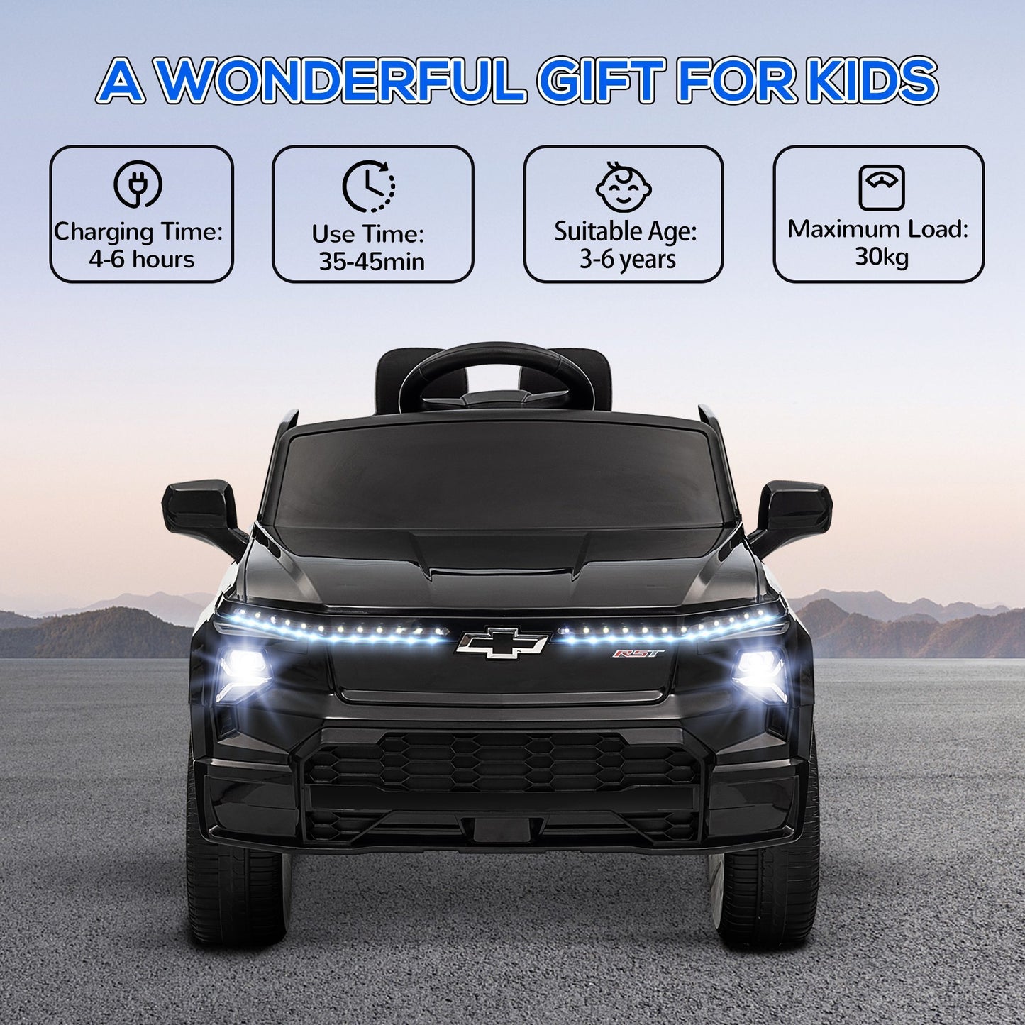Qaba 12V Kids Electric Car, Chevrolet Silverado EV RST Licensed Ride on Car with Parent Remote Control, Spring Suspension, Soft Start, Training Wheels, LED Lights, Music, MP3, 3 Speed, Black