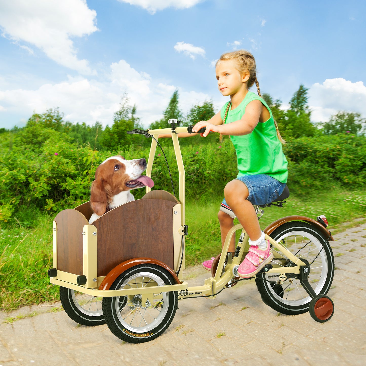 Foldable Tricycle for Kids Ages 6-12,Mini Cargo Bike,Pet Bike,Reverse Tricycle,Outdoor Parent-Child Bike for travel,With Cargo Basket and Training Wheels.