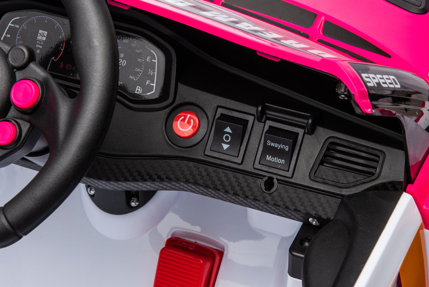 12V4A 20W*2 one button start, forward and backward, high and low speed, music, front light, power display, two doors can open, 2.4G R/C, seat belt four wheel absorber KIDS RIDE ON CAR