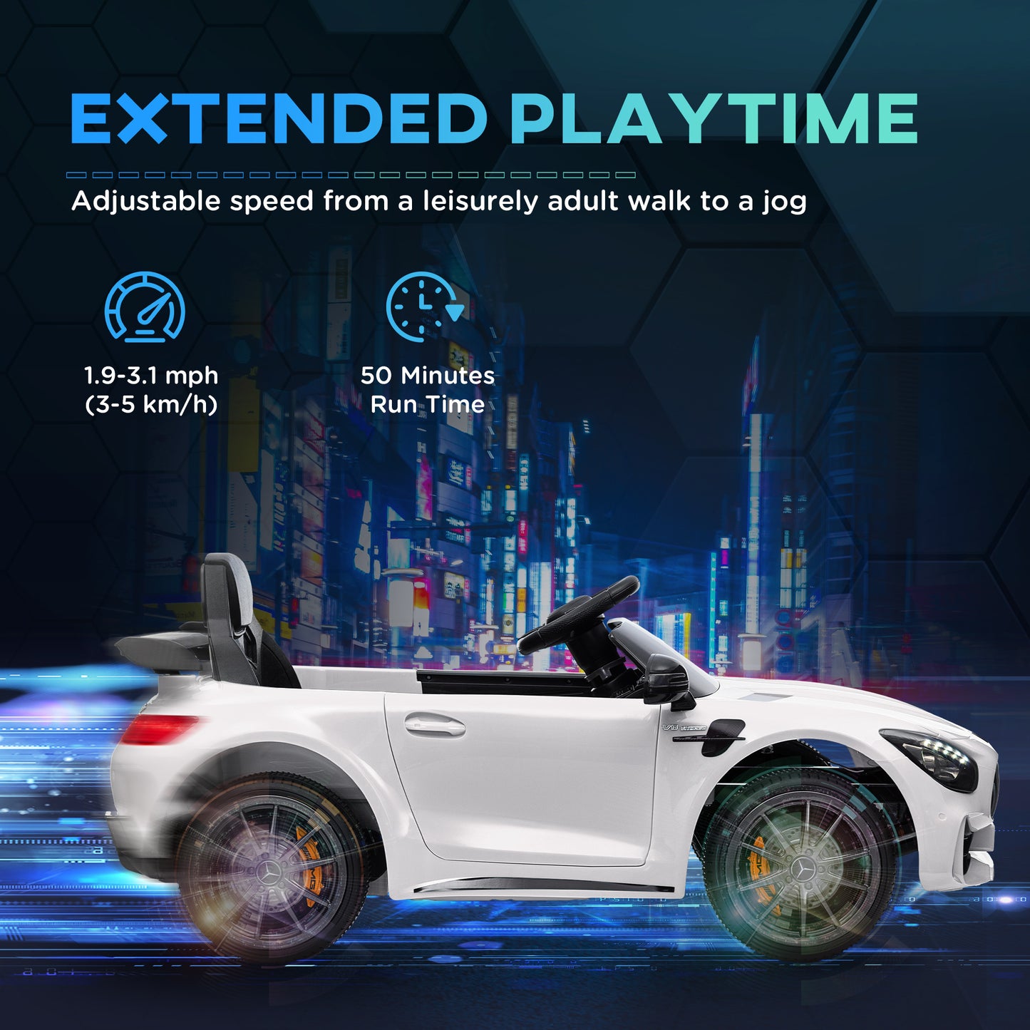 Qaba Mercedes-Benz AMG GTR Licensed 12V Kids Ride on Car, Battery Powered Kids Electric Car with Remote Control, Transport Wheels, Soft Start, Lights, Music, Horn & 3 Speeds for 3-6 Years, White