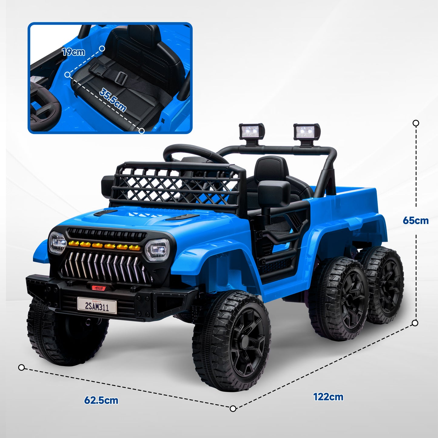 Qaba 12V 4x4 Kids Ride on Truck with Back Trailer, 2WD/4WD Switchable Kids Electric Car with Parent Remote Control, Spring Suspension System, Soft Start, Music, LED Light, Horn, Light Blue