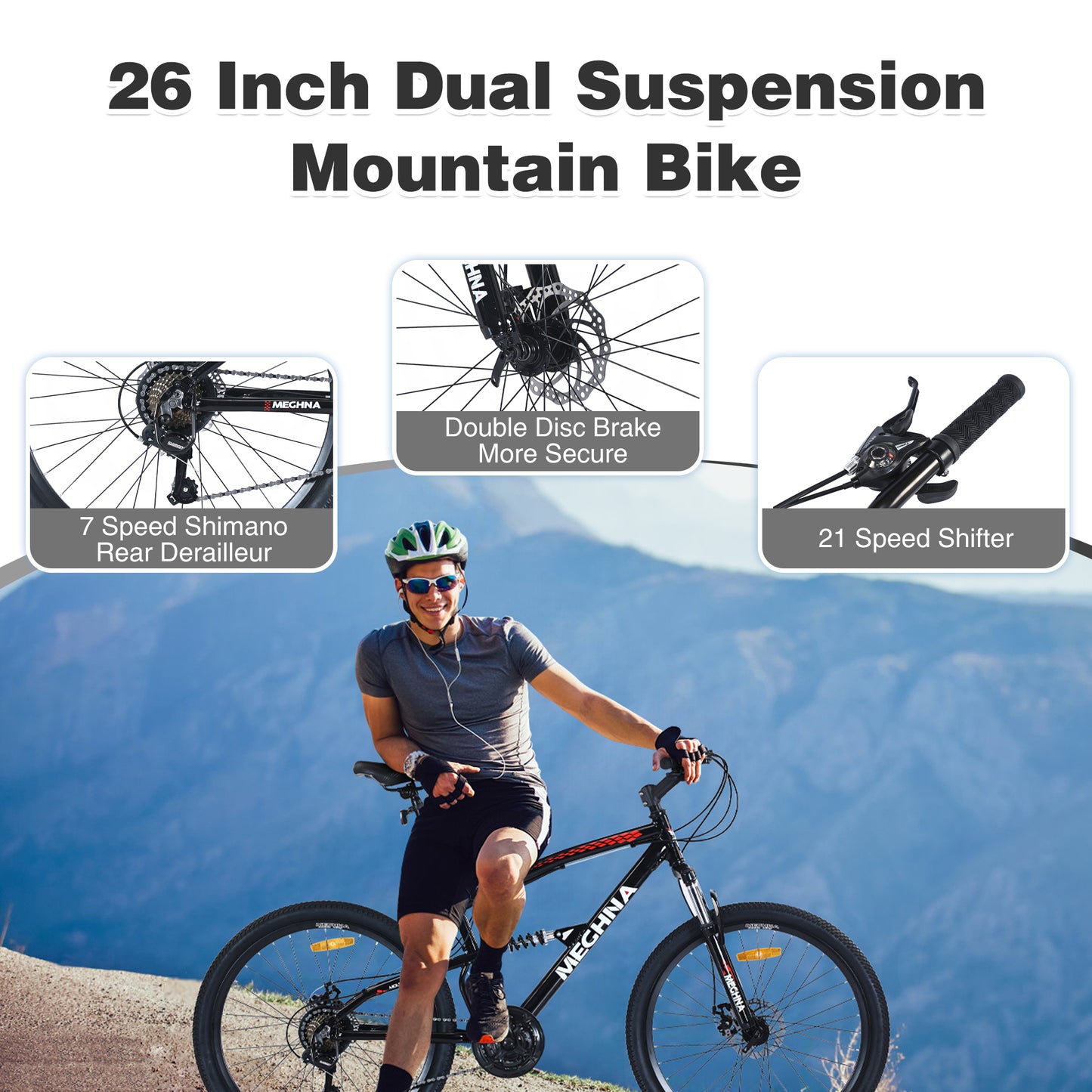 26 inch Mountain Bike 21-Speed Dual Suspension Aluminum Alloy Frame For Men and Women's Bike