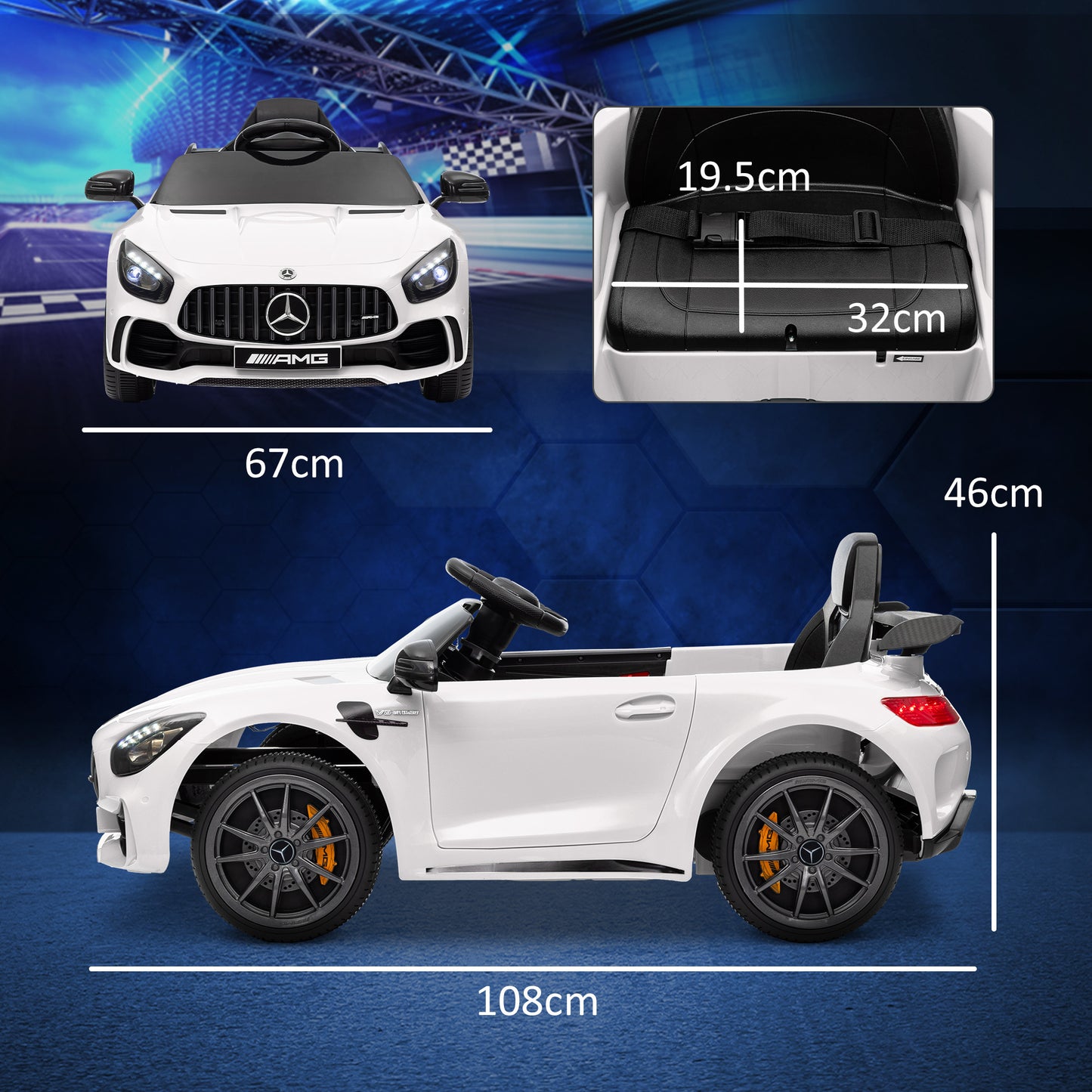 Qaba Mercedes-Benz AMG GTR Licensed 12V Kids Ride on Car, Battery Powered Kids Electric Car with Remote Control, Transport Wheels, Soft Start, Lights, Music, Horn & 3 Speeds for 3-6 Years, White