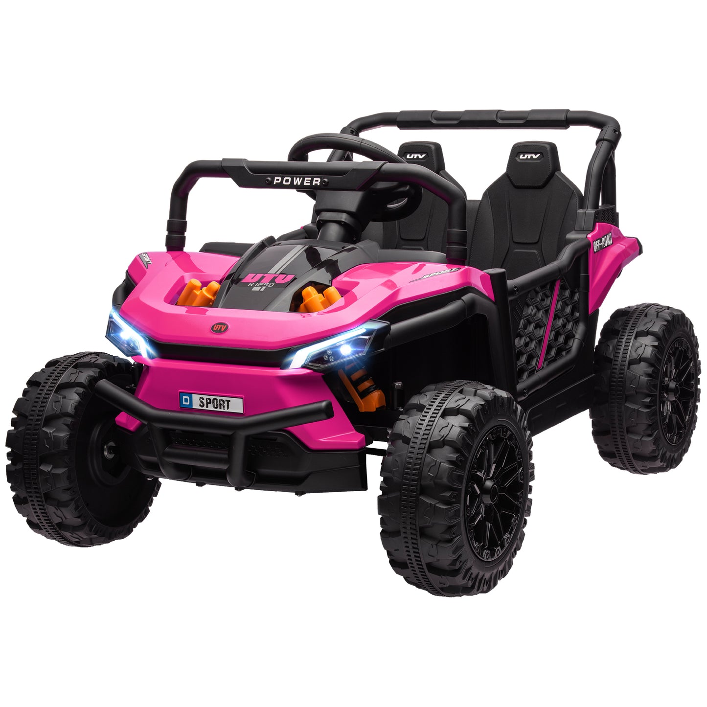 Qaba 12V Kids UTV, Battery Powered Ride on Truck, 3.7 MPH Off-Road Electric Car with Remote Control, 4-Wheel Suspension, LED Headlights, 3 Speeds, Horn & Music, for Boys and Girls, Pink