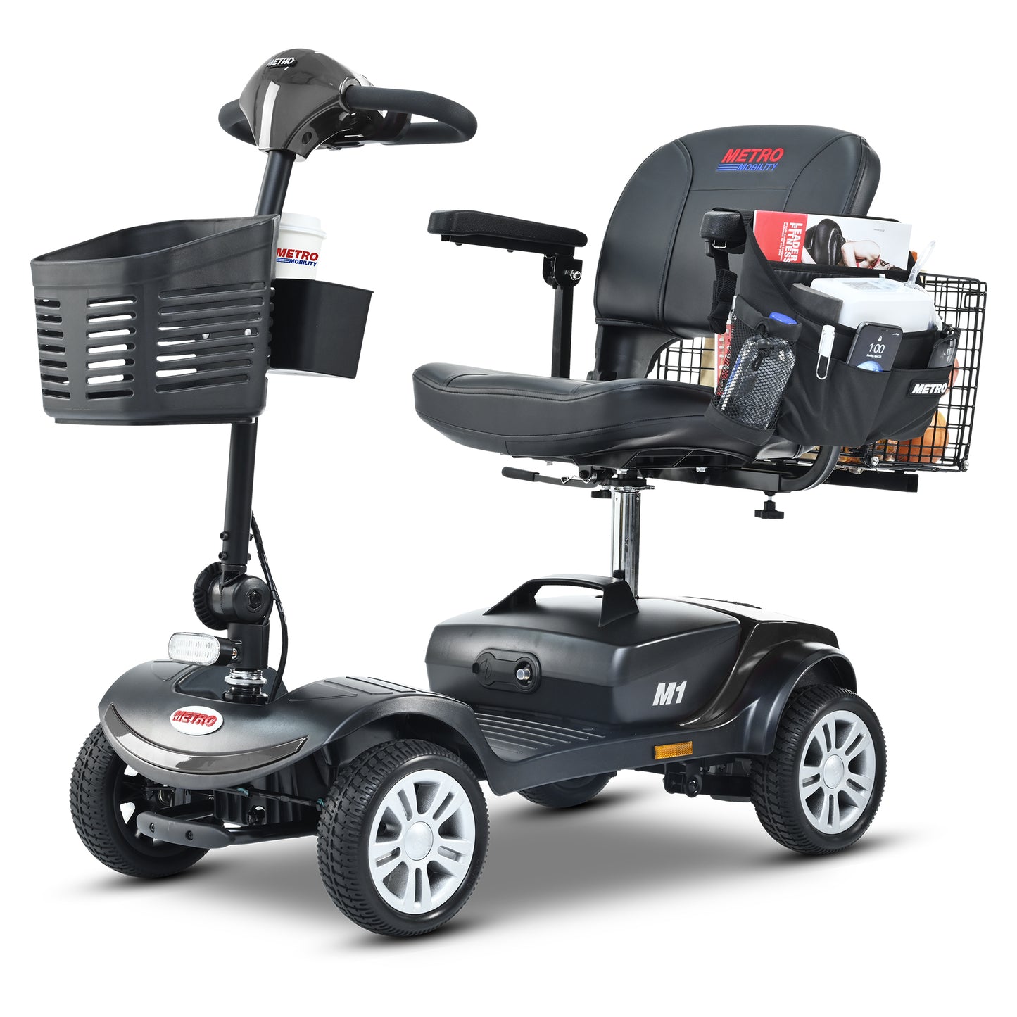Four wheels Compact Travel Mobility Scooter with 300W Motor for Adult-300lbs, Gloss Black