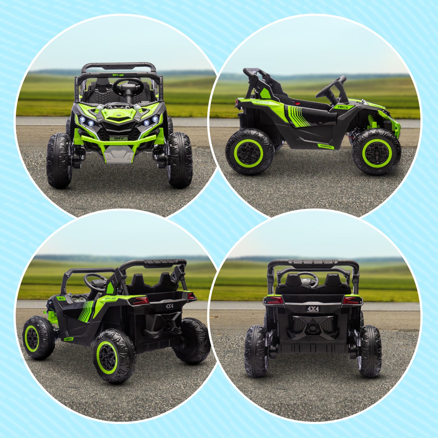 Qaba 24V 7AH Ride on UTV, 2 Seater 4MPH Kids Electric Car Ride on Battery Powered Toy with 4 Shock Absorbers, Music Horn and LED Lights, for Toddlers 3-8 Years, Green