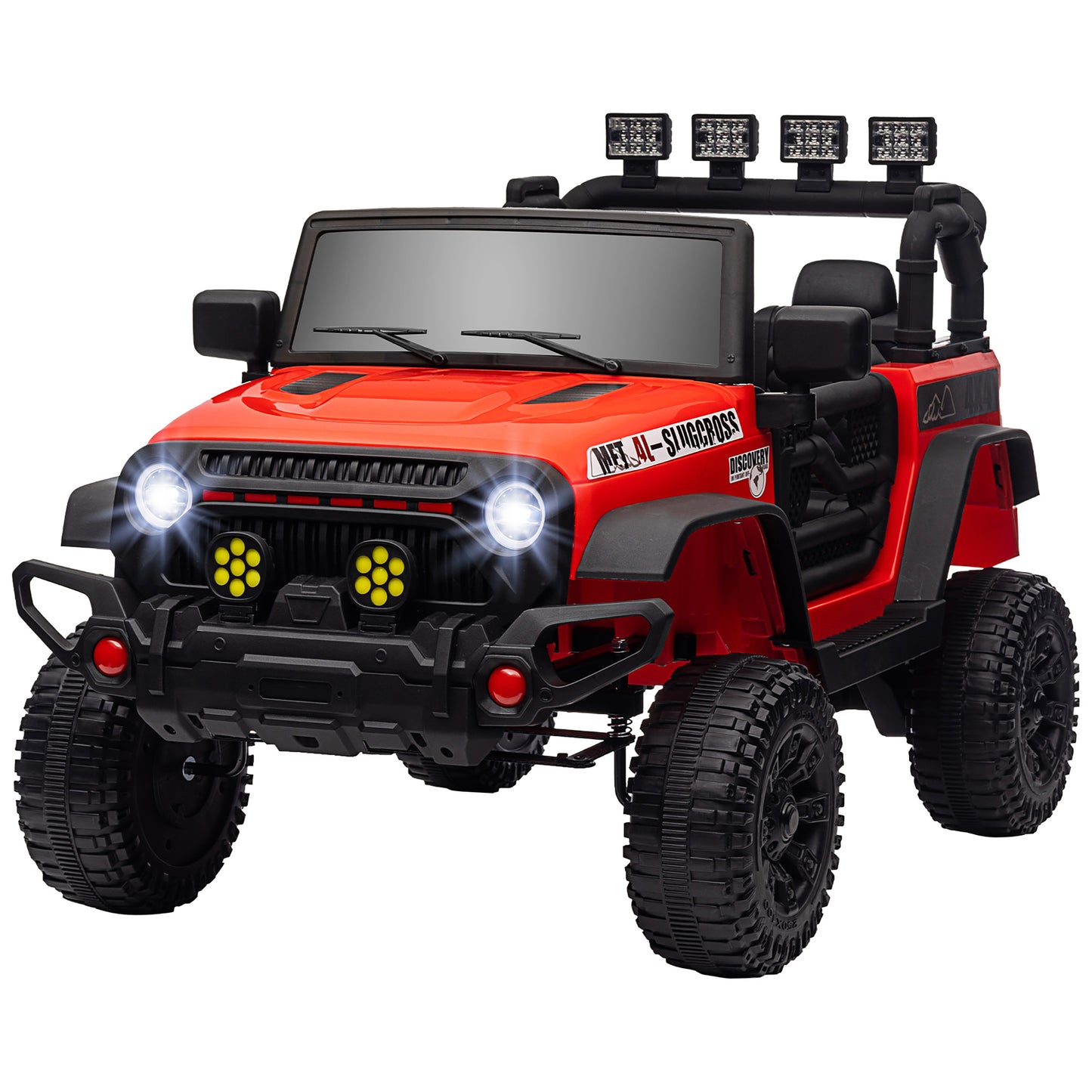 Qaba 12V Ride on Truck, Electric Car for Kids, Battery Powered Ride on Car, Parent Remote, 4 Suspension Wheels, Music Horn LED Lights, Red