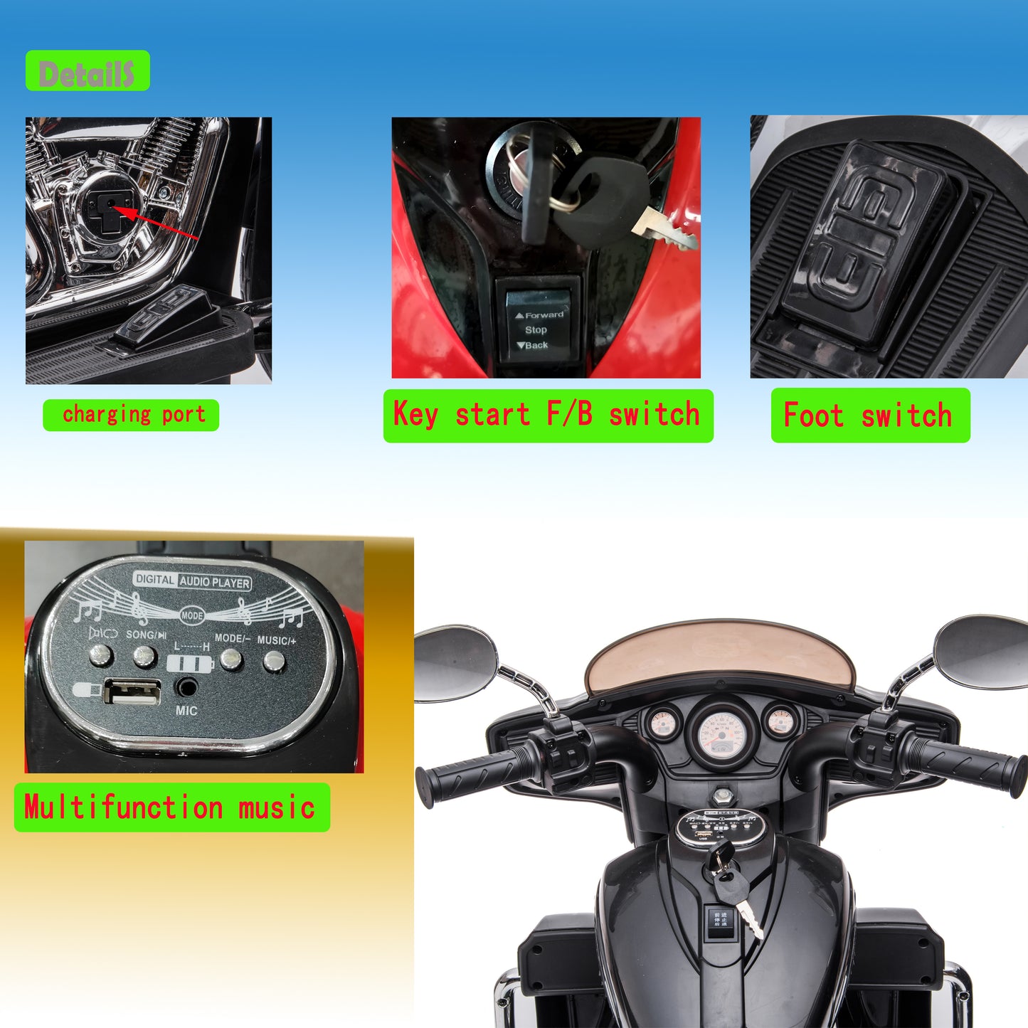 kids motorcycle,ride on motorcycle,Kids Electric motorcycle 12V two seat motorcycle for kids, Motorbike for Kids with Key start /3 wheels Headlight/Storage Box/ two motor/ two seat