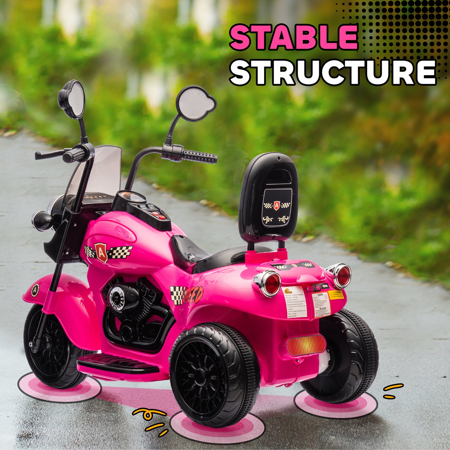 Qaba Electric Motorcycle for Kids, 3 Wheel 6V Battery Powered Chopper Motorbike, Ride on Motorcycle with Headlights, Music, Forward & Reverse for Boys and Girls Ages 3-6 Years, Pink