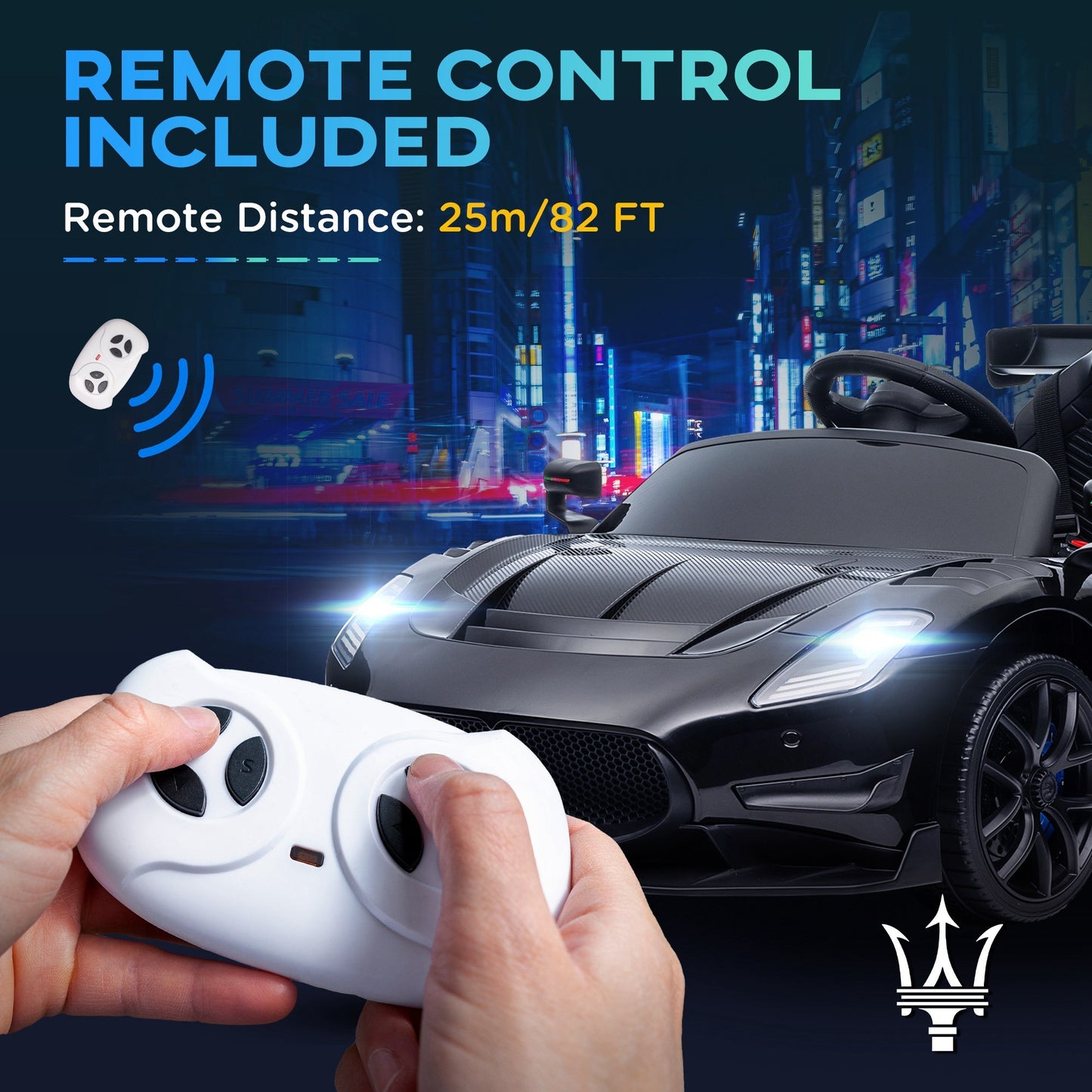 Qaba Maserati GT2 Licensed Ride On Car, 12V Battery Powered Electric Car for Kids with Shock-Absorbers, Auxiliary Wheels, 3MPH Racing Car with Remote, Horn Music LED Lights, Black