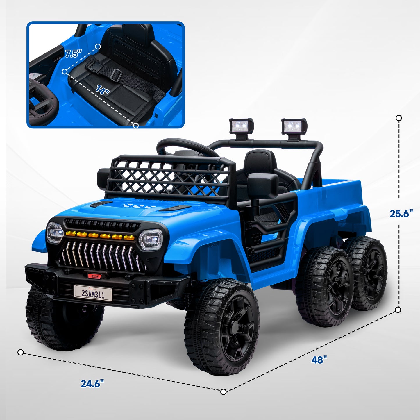 Qaba 12V 4x4 Kids Ride on Truck with Back Trailer, 2WD/4WD Switchable Kids Electric Car with Parent Remote Control, Spring Suspension System, Soft Start, Music, LED Light, Horn, Light Blue