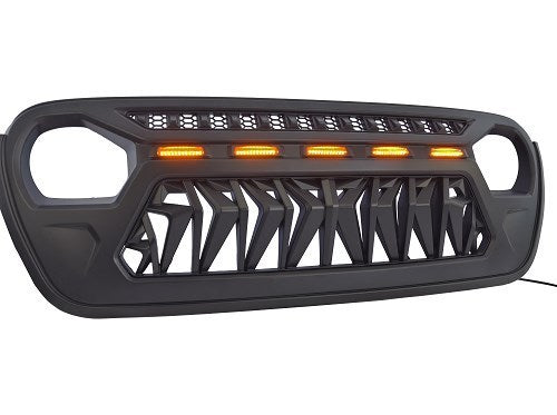 Front Matte Black Shark Grille Replacement Grill For Wrangler JK 2007-2018 with LED Lights