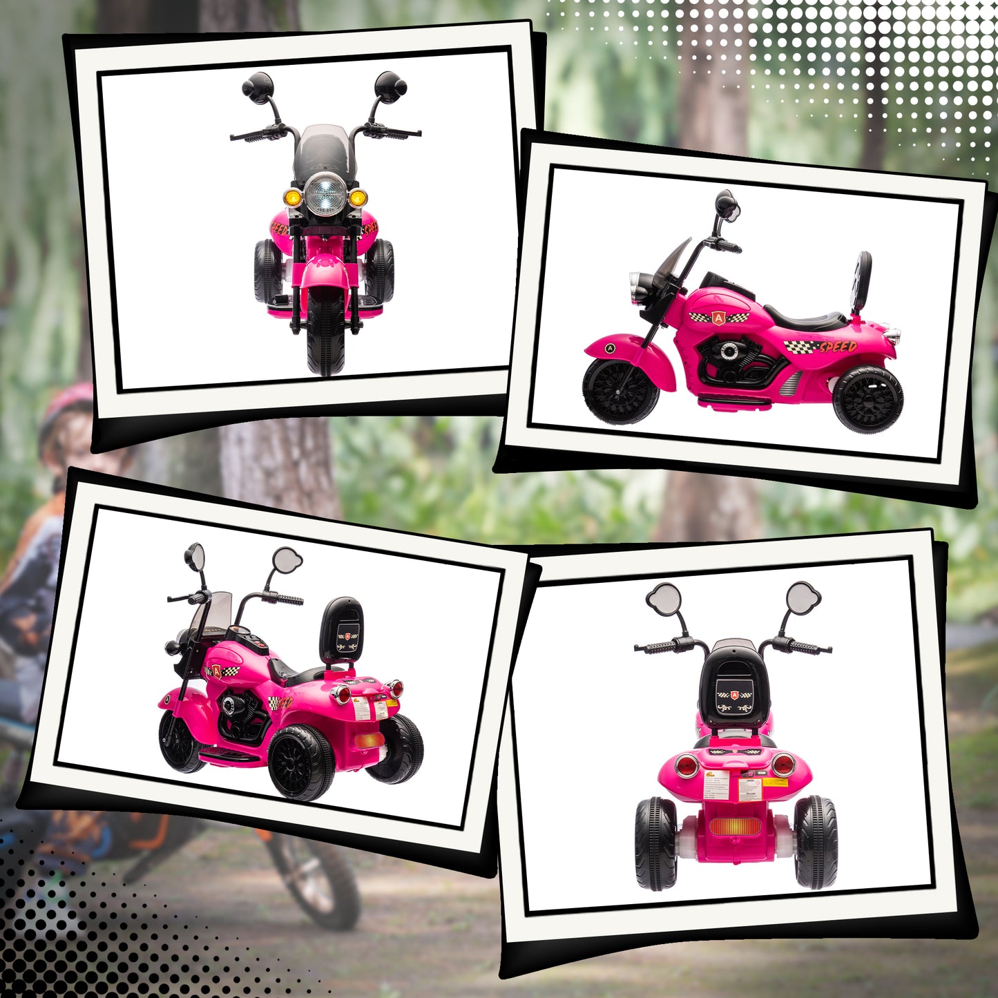Qaba Electric Motorcycle for Kids, 3 Wheel 6V Battery Powered Chopper Motorbike, Ride on Motorcycle with Headlights, Music, Forward & Reverse for Boys and Girls Ages 3-6 Years, Pink