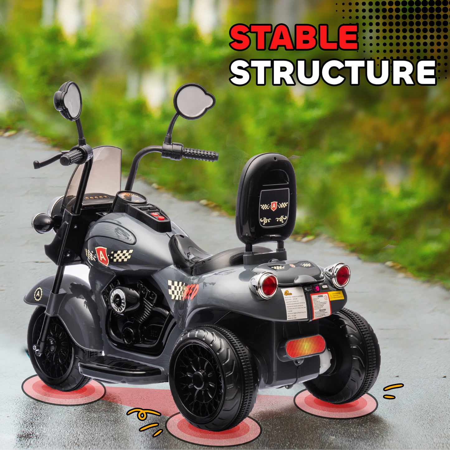 Qaba Electric Motorcycle for Kids, 3 Wheel 6V Battery Powered Chopper Motorbike, Ride on Motorcycle with Headlights, Music, Forward & Reverse for Boys and Girls Ages 3-6 Years, Gray