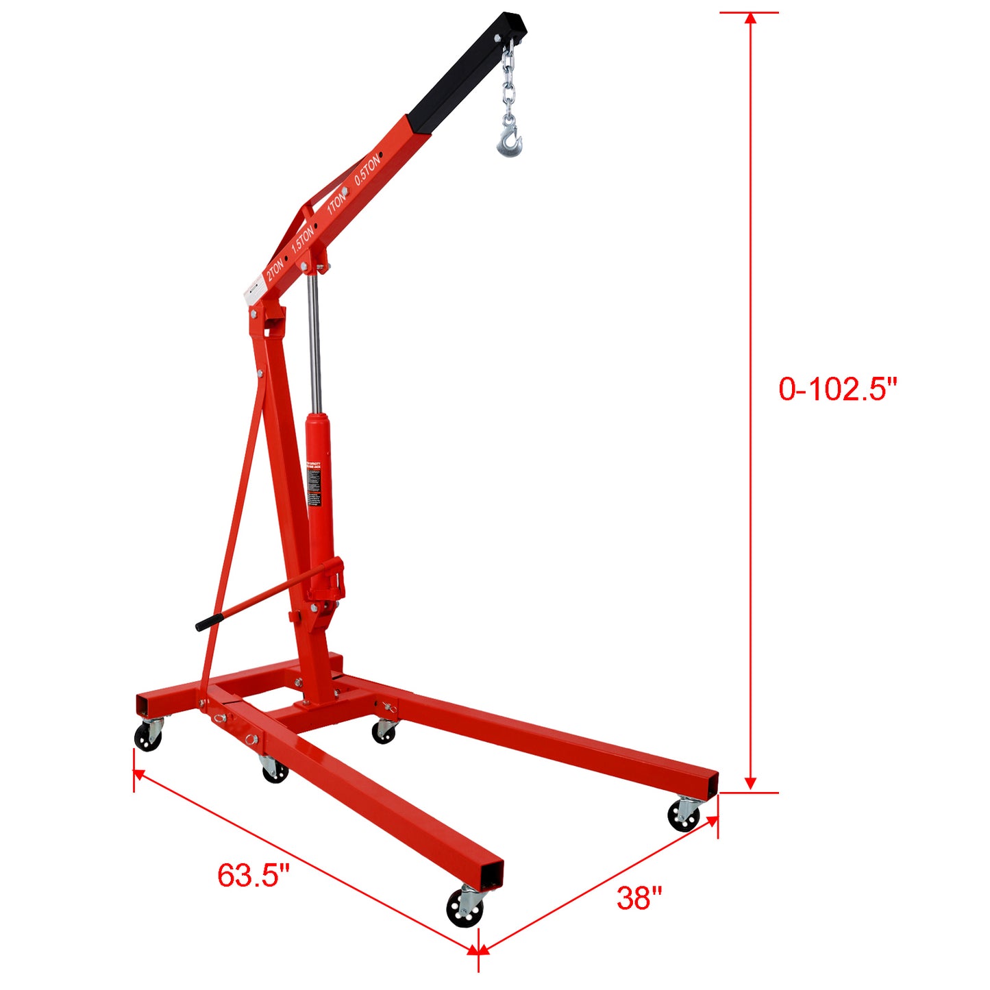 2 Ton Folding Engine Hoist Cherry Picker Shop Crane Hoist Lift, Heavy Duty Steel with 6 Iron Caster Wheels (red)