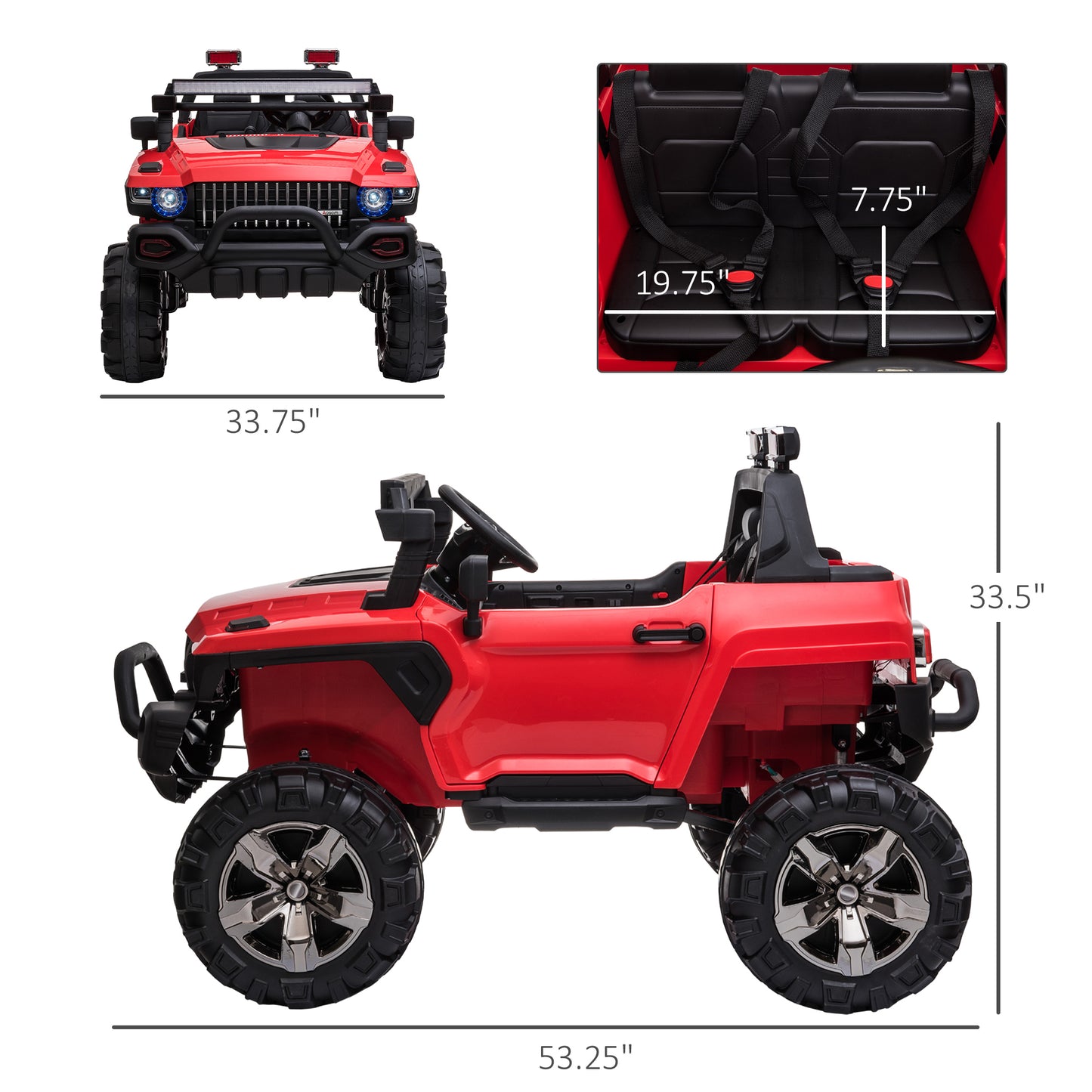 12V Police Car Ride-on Truck with Remote Control & Siren, 2-Seater Battery-Operated Electric Car for Kids with Music, Electric Ride-on Toy with Horn, Red