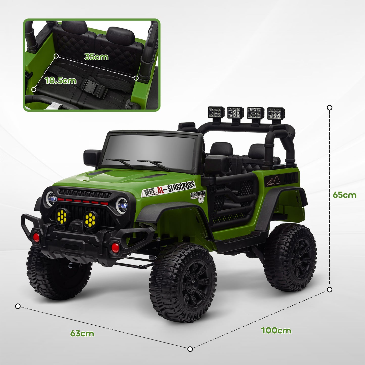 Qaba 12V Ride on Truck, Electric Car for Kids, Battery Powered Ride on Car, Parent Remote, 4 Suspension Wheels, Music Horn LED Lights, Green