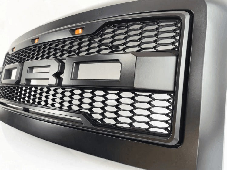 Grill For 2008 2009 2010 Ford F250 F350 F450 Raptor Grill Matte Black W/E Lights With Letters