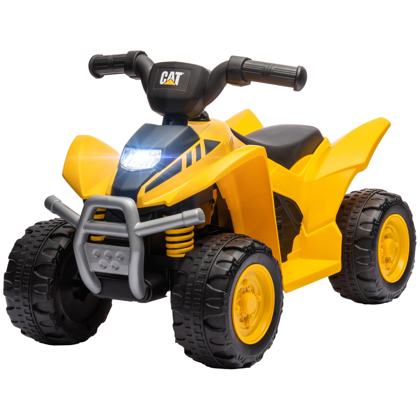 Qaba CAT Licensed Kids ATV, 6V Four-Wheeler for Kids, Electric Ride on ATV with Horn, LED Headlights, Single-Button Start for 18-36 Months, Yellow