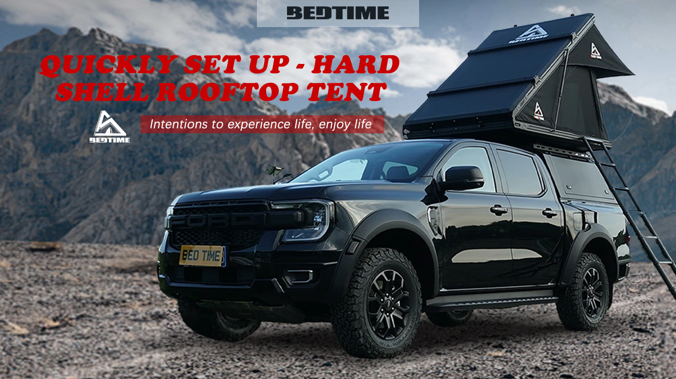 BEDTIME Hard Shell Rooftop Tent-Honeycomb aluminum,Hydraulic support,three second speed open,Roof rack,High rebound memory sponge mattress,Sturdy,Better ventilation For 2-3 people Car SUV Truck tent