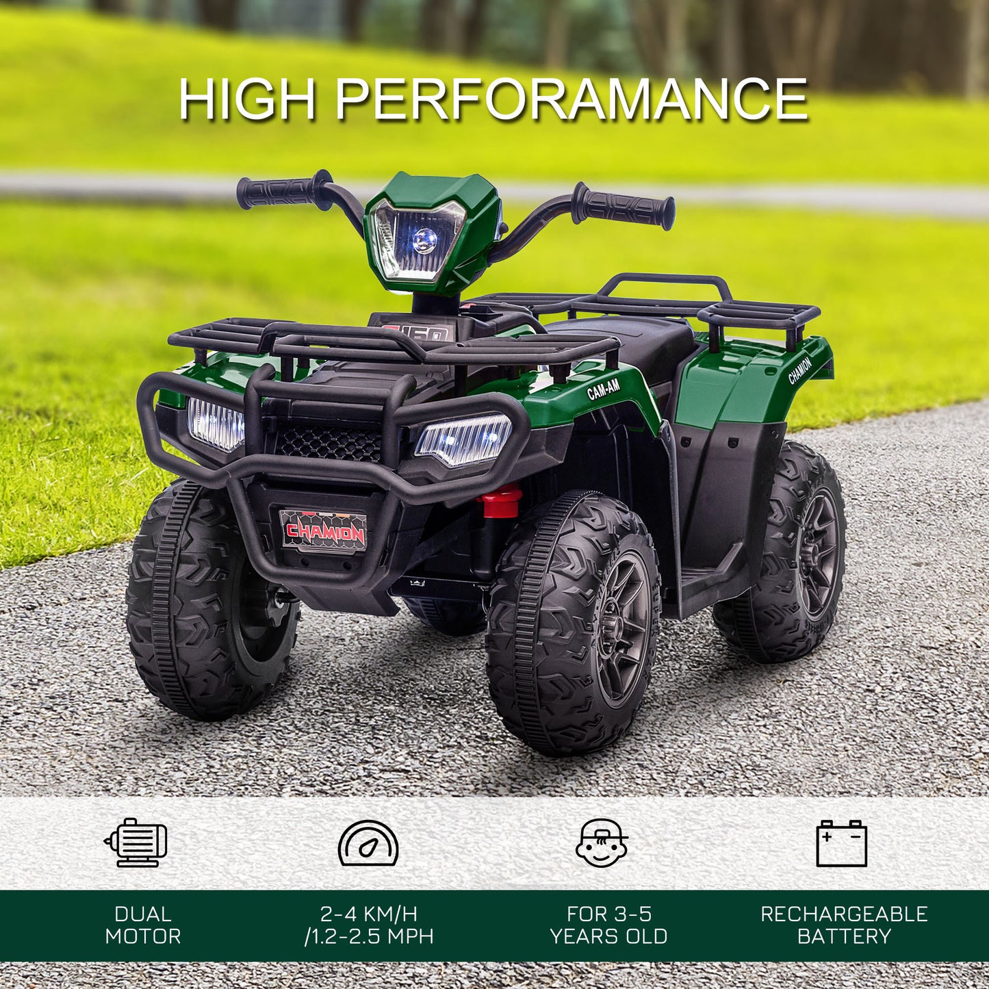 12V Kids ATV Battery-Operated with AUX Port & USB, Kids 4 Wheeler with Tough Wear-Resistant Tread, Electric Four Wheeler Kids Ride on Car Electric Car, Green