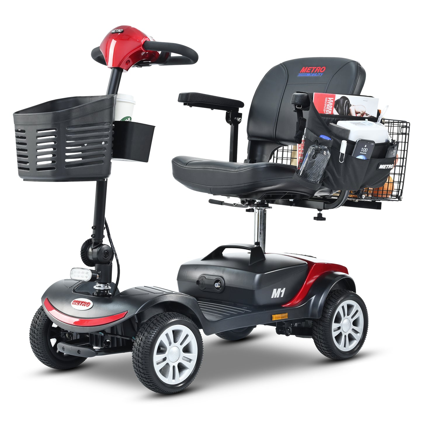 Four wheels Compact Travel Mobility Scooter with 300W Motor for Adult-300lbs, RED