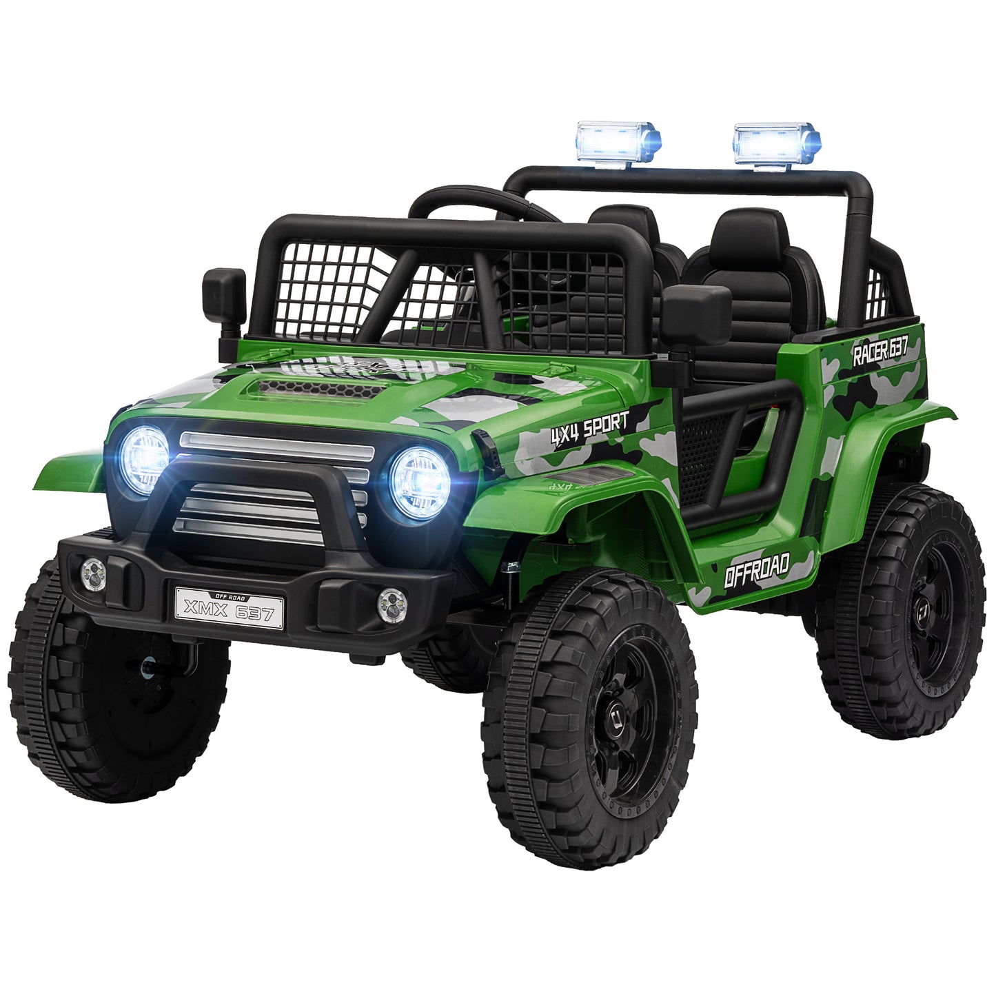 Qaba 12V Ride on Truck, Battery Powered Kids Electric Car with Parent Remote, 4 Suspension Wheels, 3 MPH Max Speed, Music, Horn & LED Lights for Ages 3-6 Years Old, Green