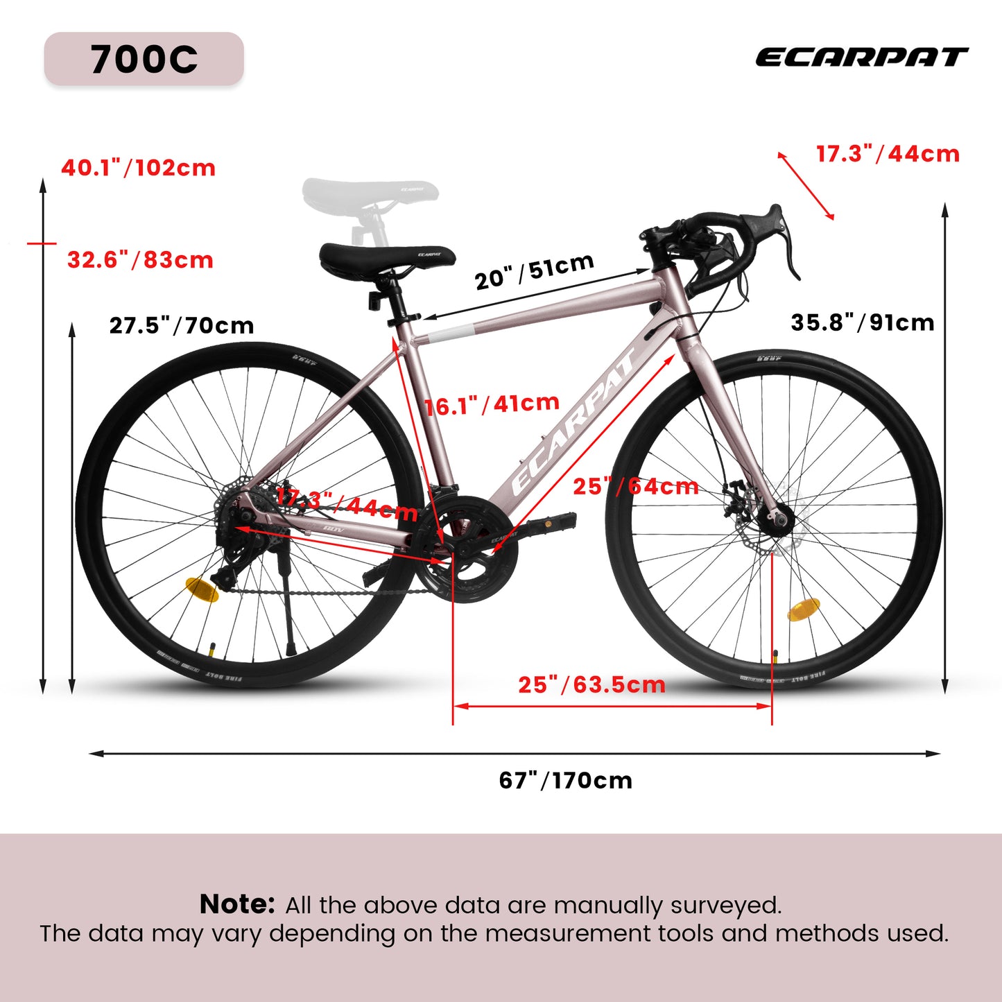 A28320RS 700C Road Bike, 16-Speed Outdoor Bike Disc Brakes, Light Weight Aluminum Frame ,Racing Bike City Commuting Road Bicycle M Size for Men Women