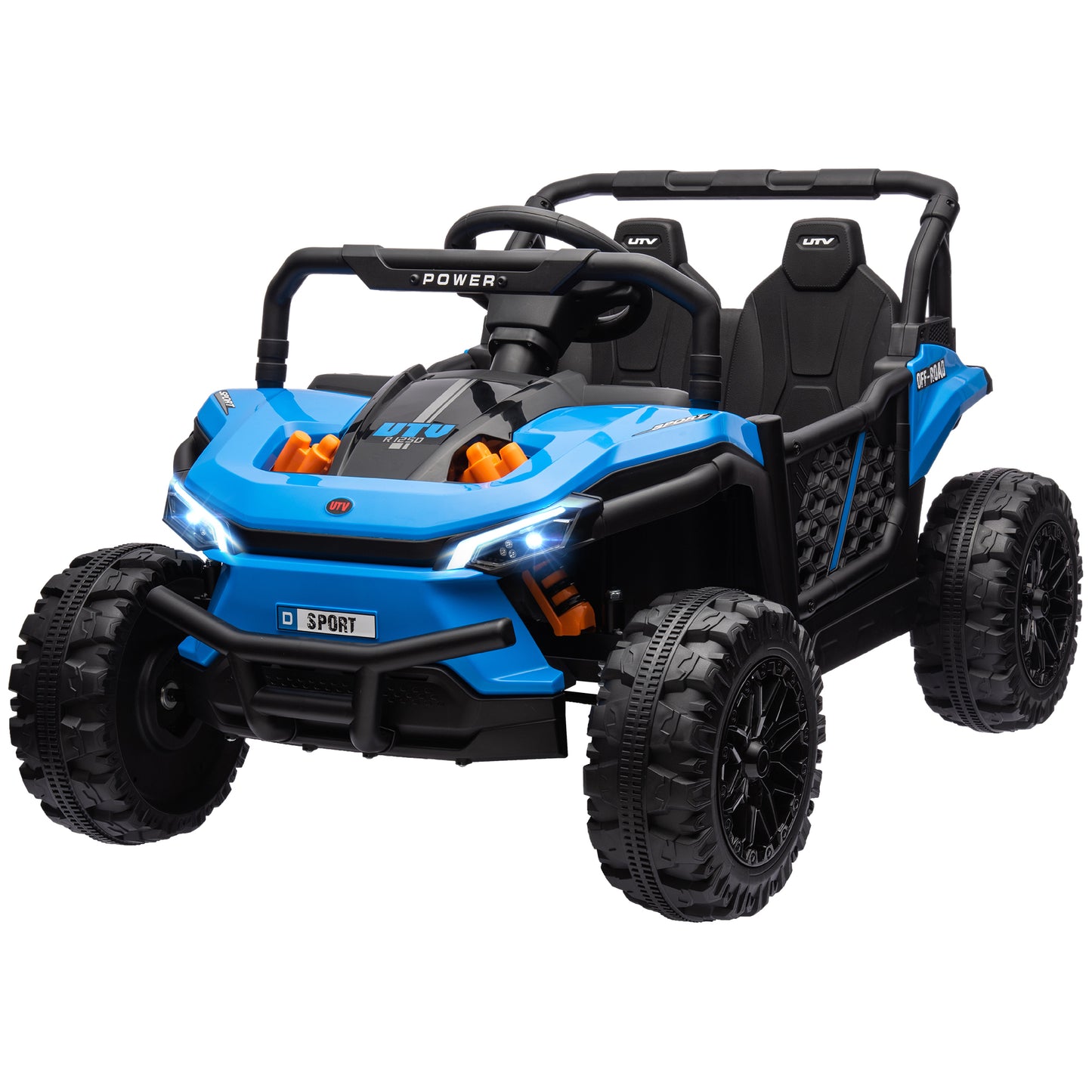 Qaba 12V Kids UTV, Battery Powered Ride on Truck, 3.7 MPH Off-Road Electric Car with Remote Control, 4-Wheel Suspension, LED Headlights, 3 Speeds, Horn & Music, for Boys and Girls, Blue