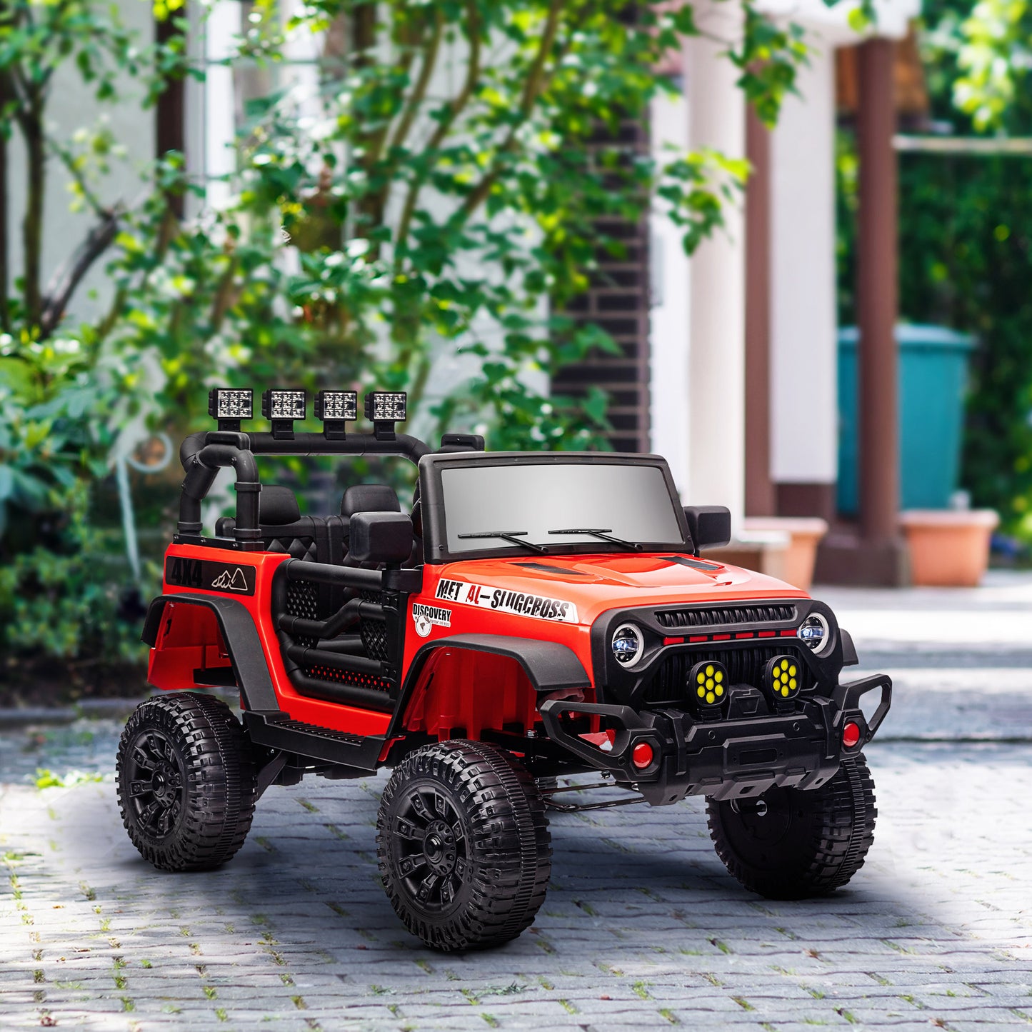 Qaba 12V Ride on Truck, Electric Car for Kids, Battery Powered Ride on Car, Parent Remote, 4 Suspension Wheels, Music Horn LED Lights, Red