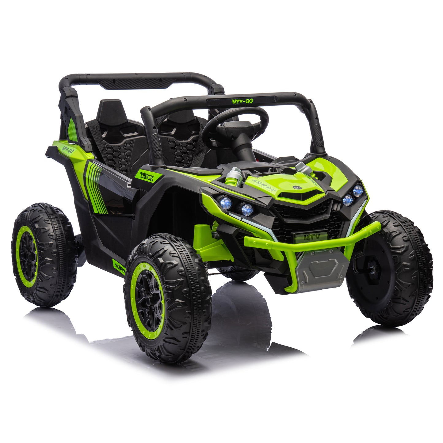 24V Two-Seater Kids Ride On UTV W/Parents Remote Control,Four-Wheel Suspension,Slow Start,Large wheel design,Anti-collision bar,Storage space,Music,USB,Bluetooth,Volume control,LED lights for Kids 3+.