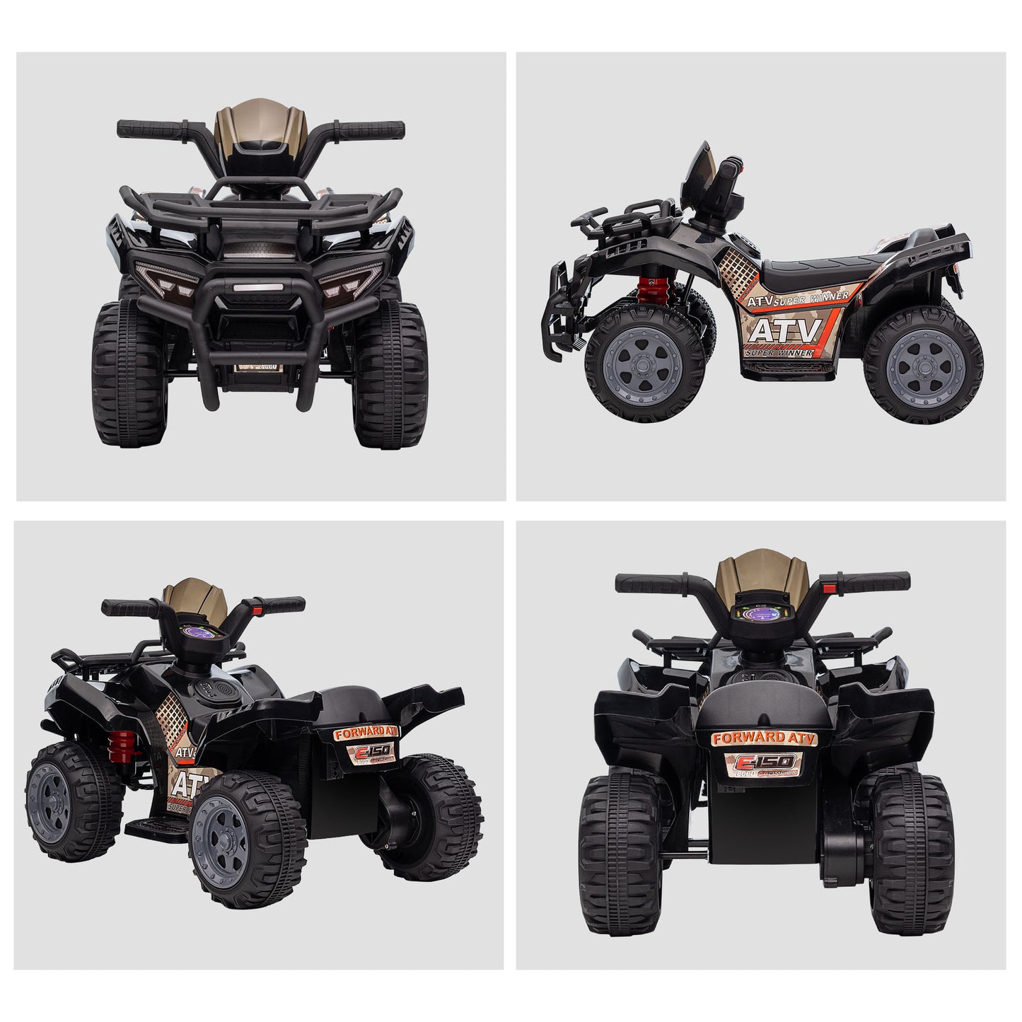 Kids ATV Four Wheeler Ride on Car, Motorized Quad, 6V Battery Powered Electric Quad with Songs for 18-36 Months, Black