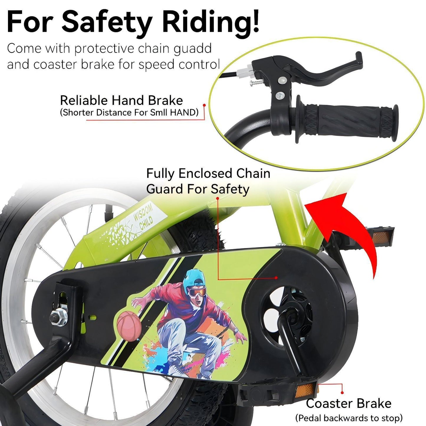 FKZNPJ 18 inch sporty kids bike with training wheels and stand Adjustable saddle Suitable for boys and girls aged 5-10 years tall Height 45-57 inches Available in a variety of colors