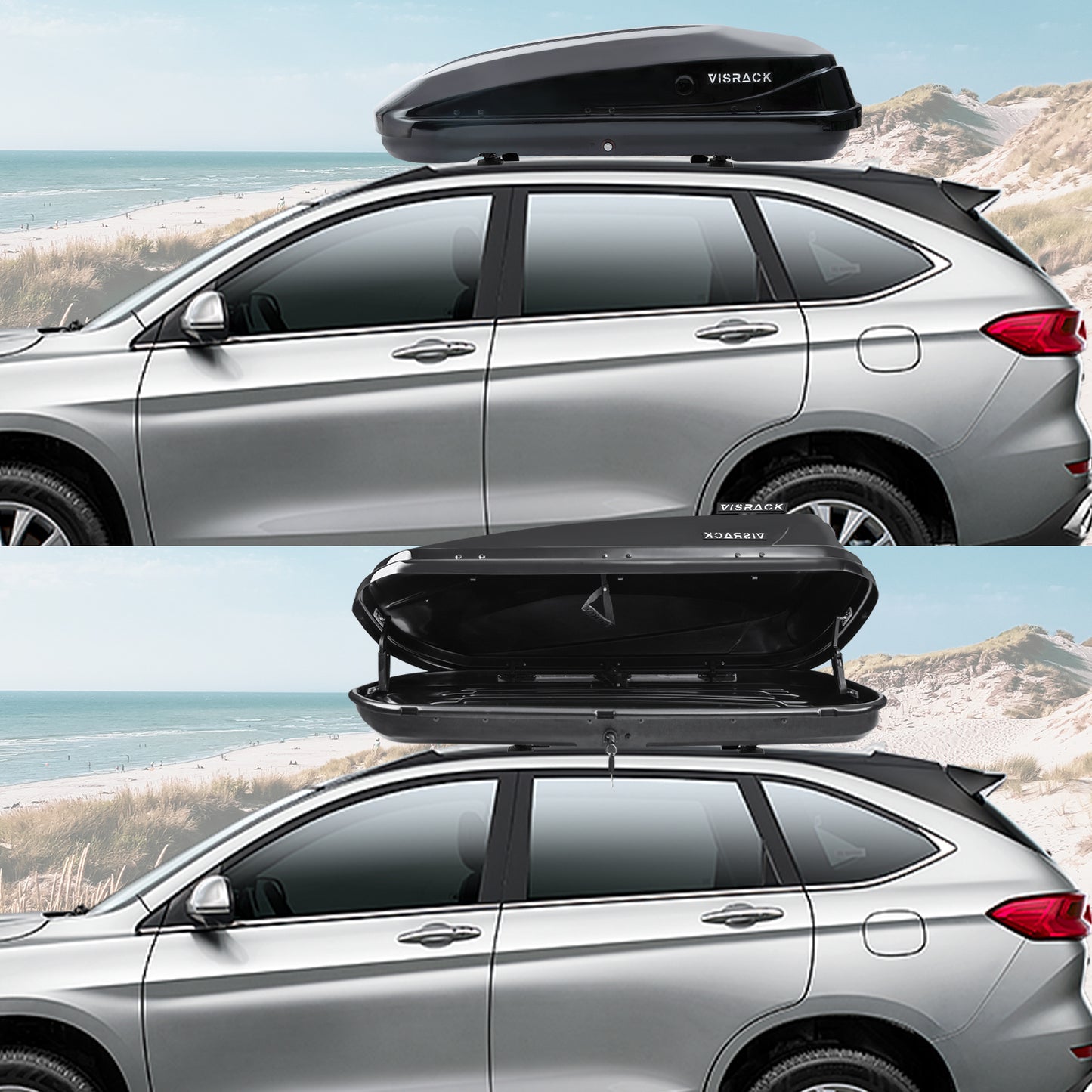 VISRACK Hard Shell Roof Cargo Carrier with Security Keys, Roof Box, Cargo Box, 56 (L) x 30 (W) x 13.7(H) Inches, 13 Cubic Feet (Tool-Free Install), BLACK