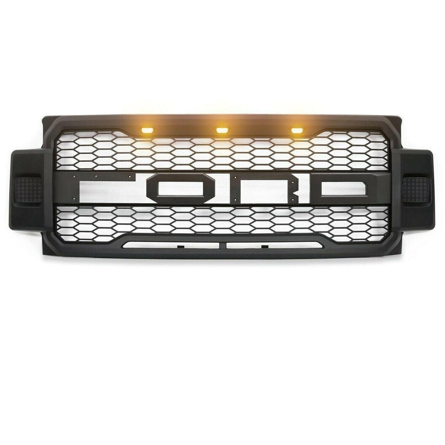 Front Grille For 2017 2018 2019 Ford f250 f350 Super Duty Raptor Grill W/LED Lights & Letters Matte Black