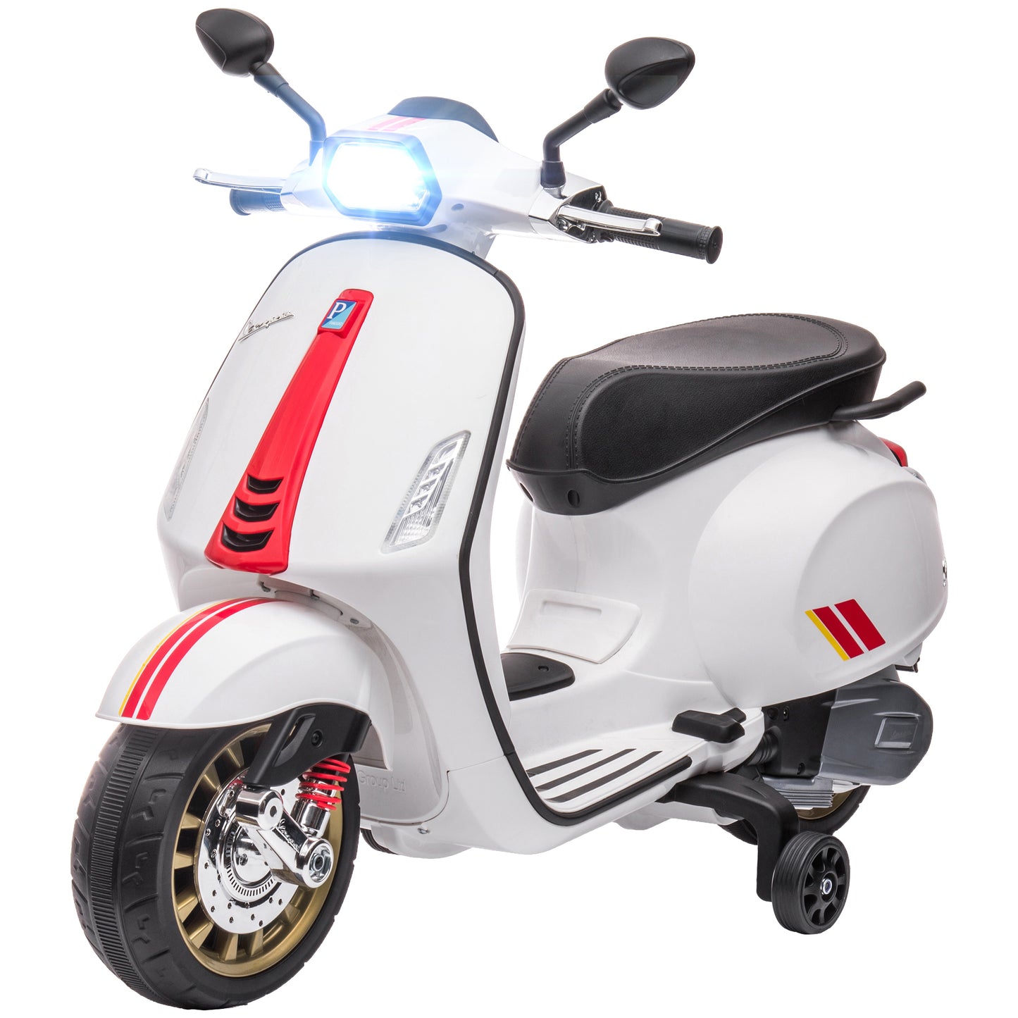 Qaba Vespa Licensed Electric Motorcycle for Kids, 6V Toddler Motorcycle, Battery-Operated Motorbike for Kids with Music, FM Radio, Headlight, Single Button Start for 3-6 Years, White